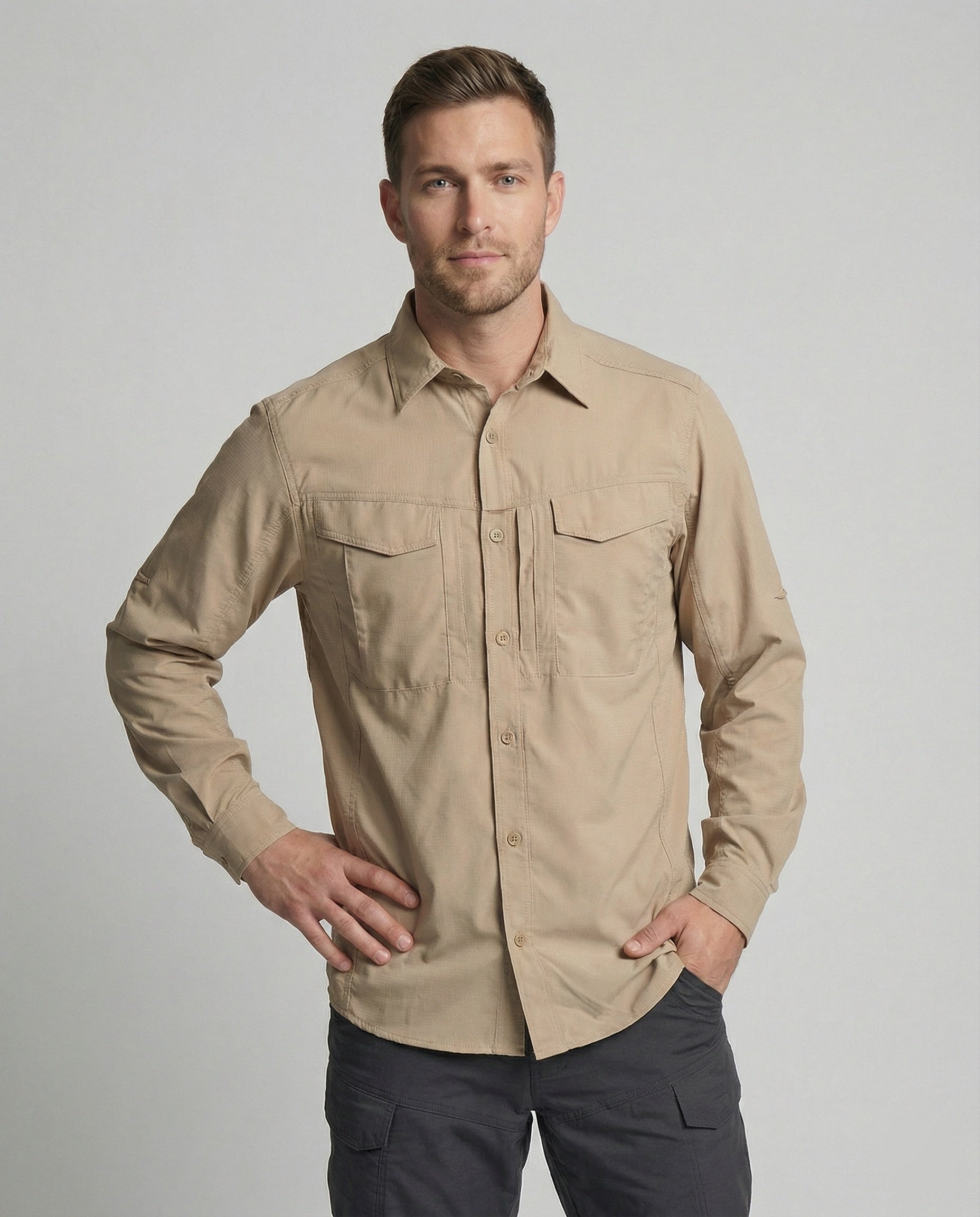 Long sleeve shirt men made of functional fabric