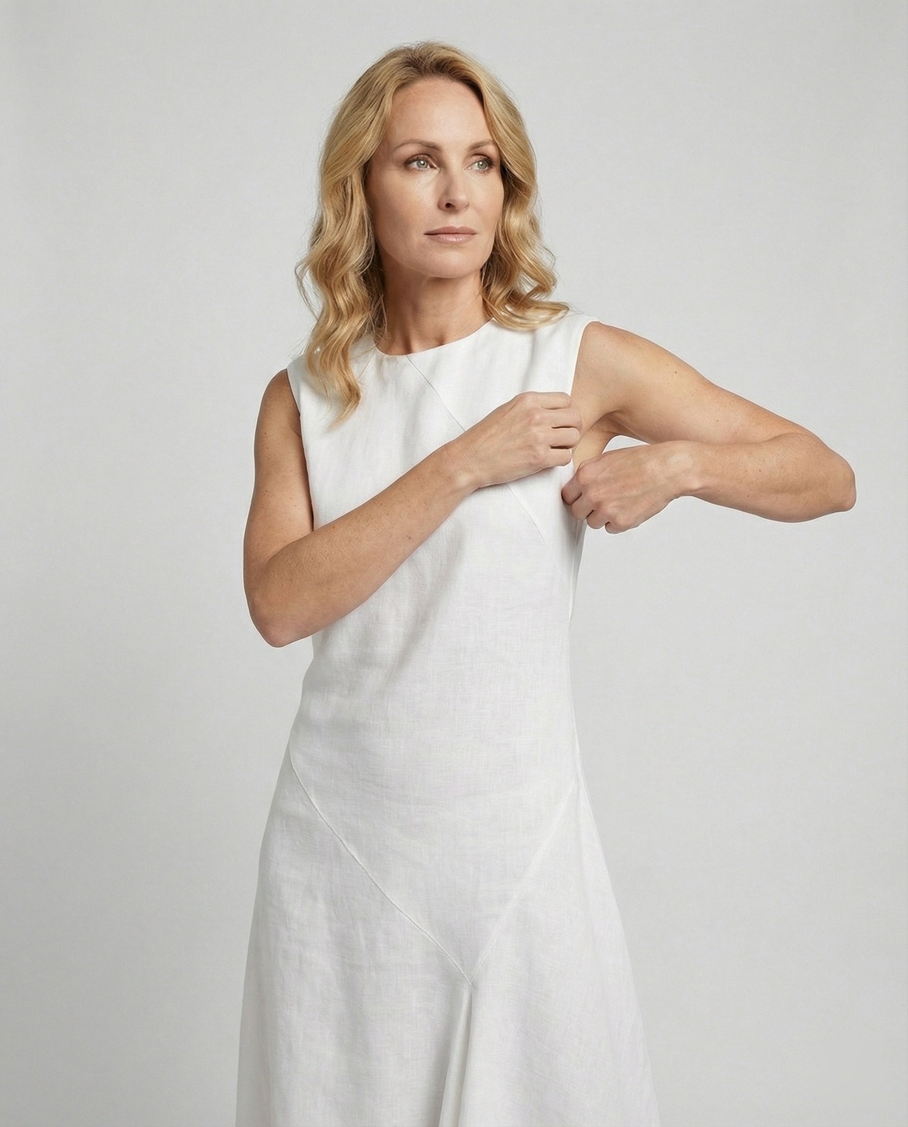 Midi dress summer made of linen with asymmetrical hem