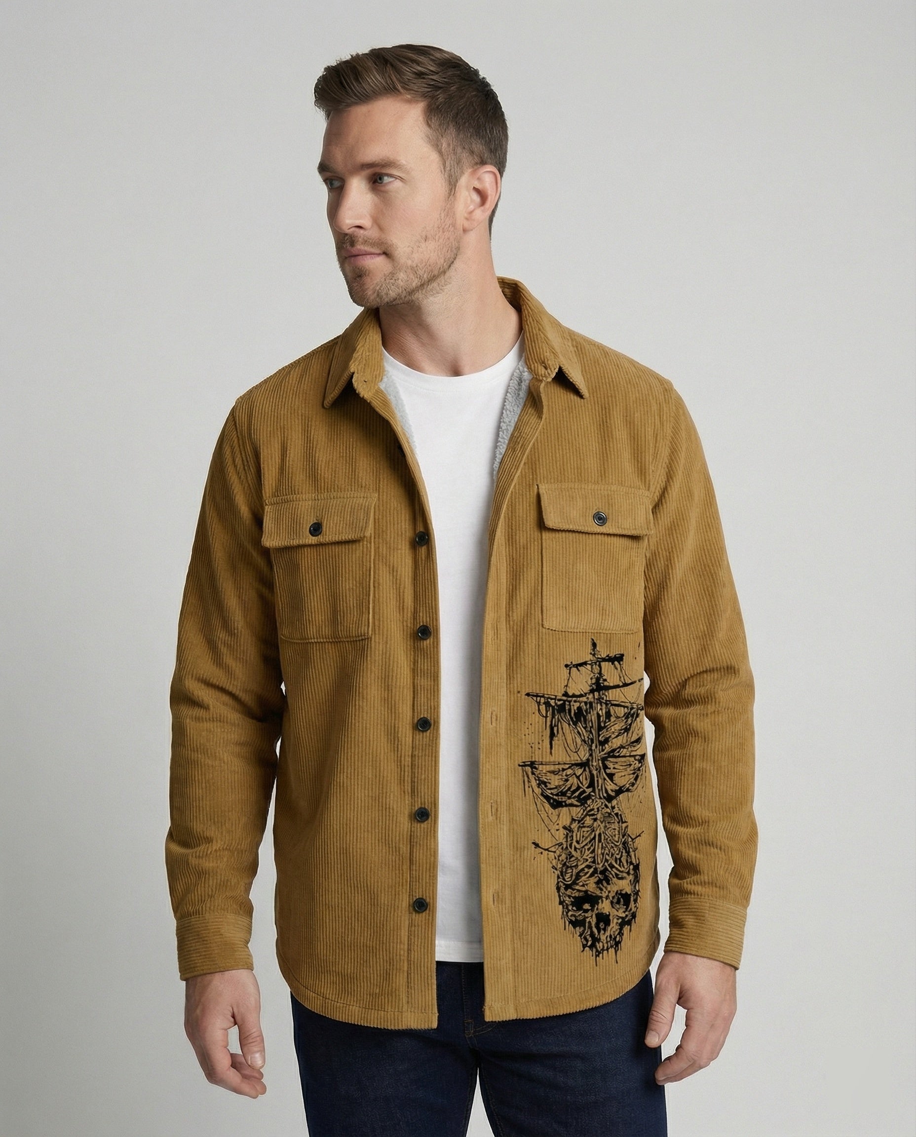 Men's Long Sleeve Shirt Cord Casual