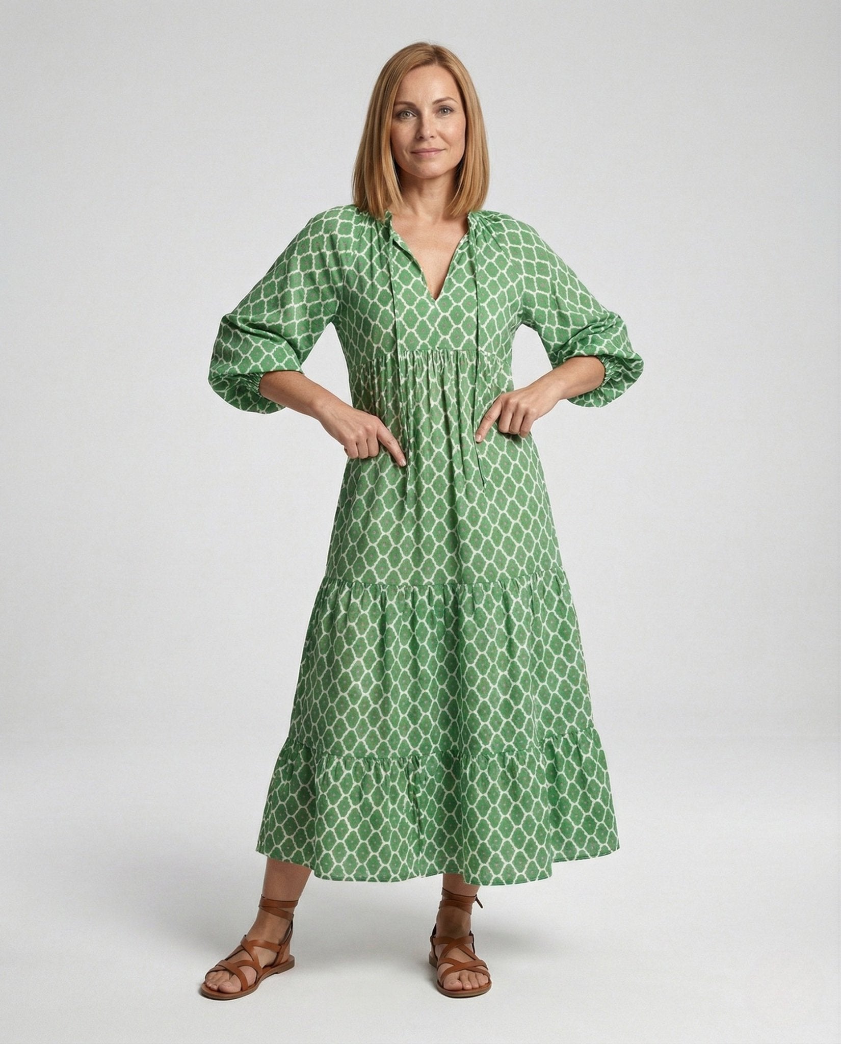 V-Neck Dress Geometric Print Women - Chichicherry