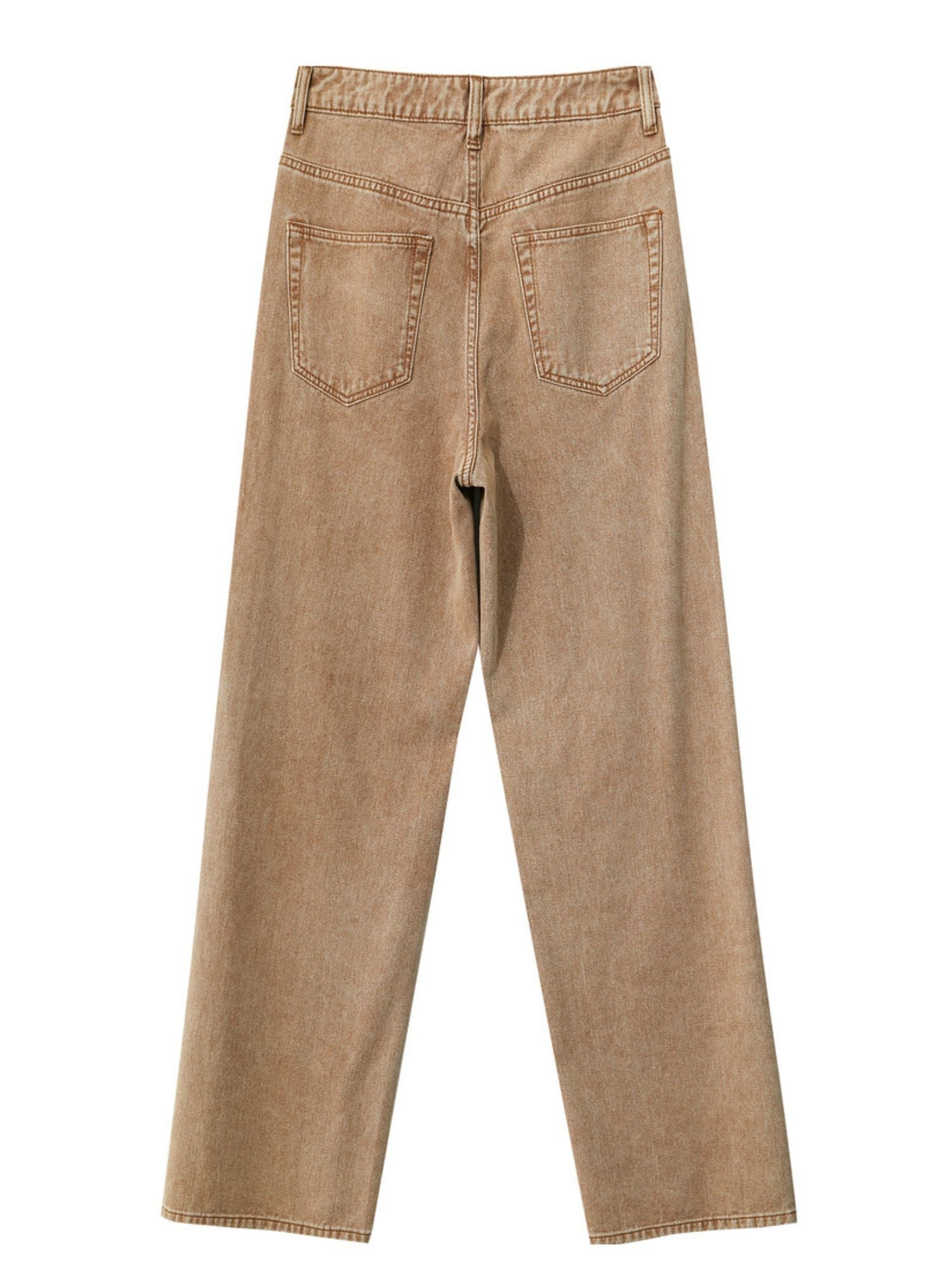 Flat-lay back view of tan corduroy pants, highlighting back pockets and waistband