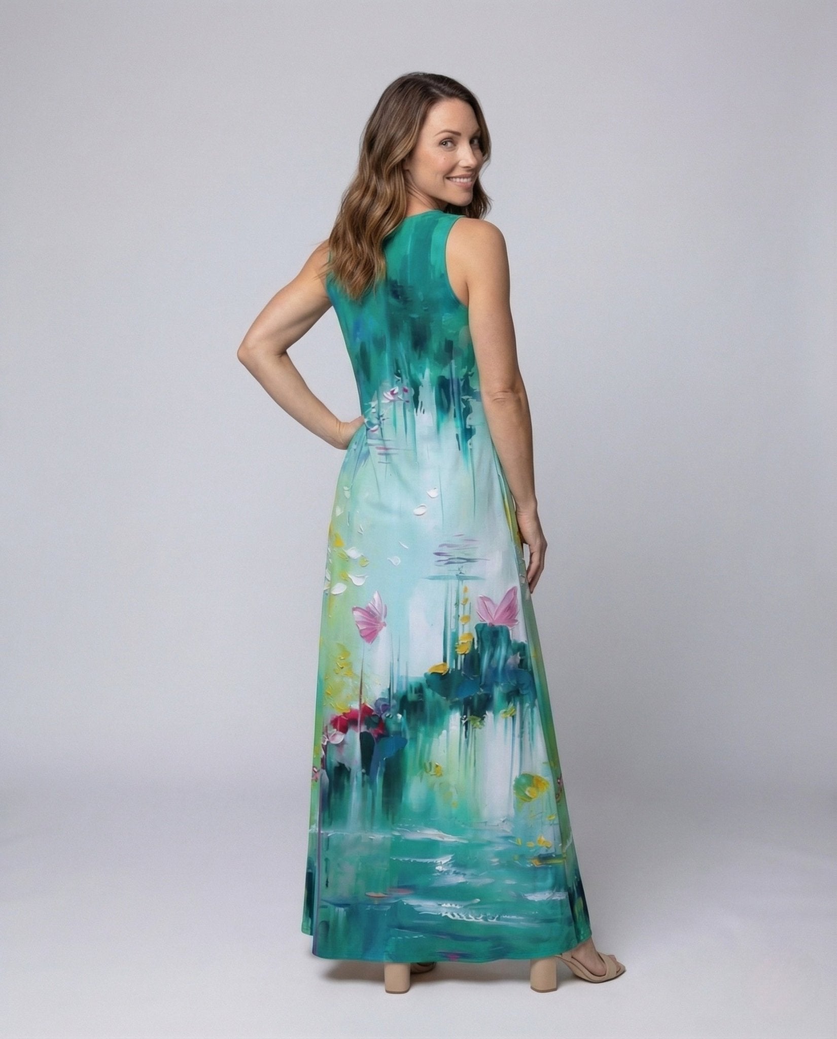 Women A - Line Dress Sleeveless V - Neck - Chichicherry