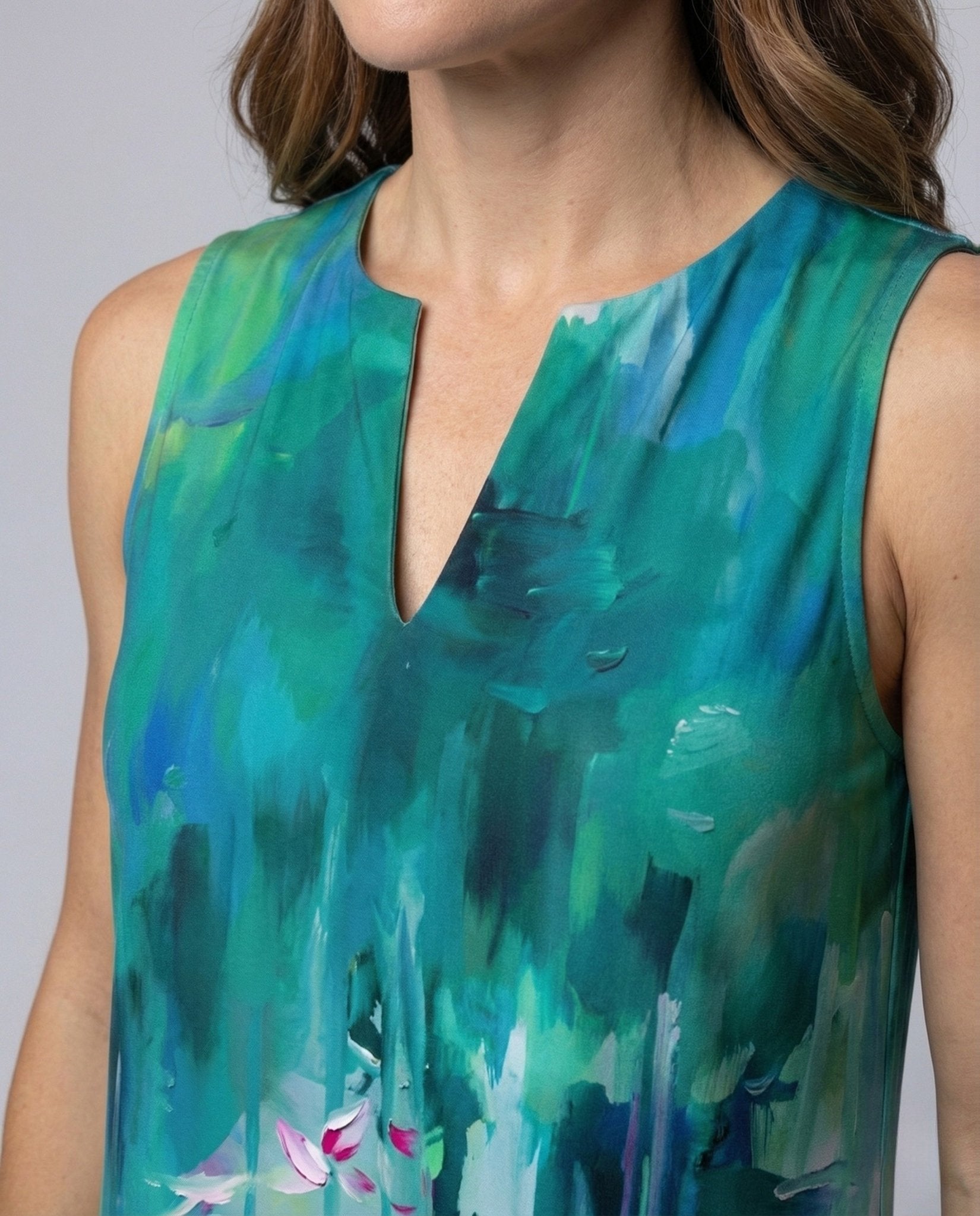 Women A - Line Dress Sleeveless V - Neck - Chichicherry