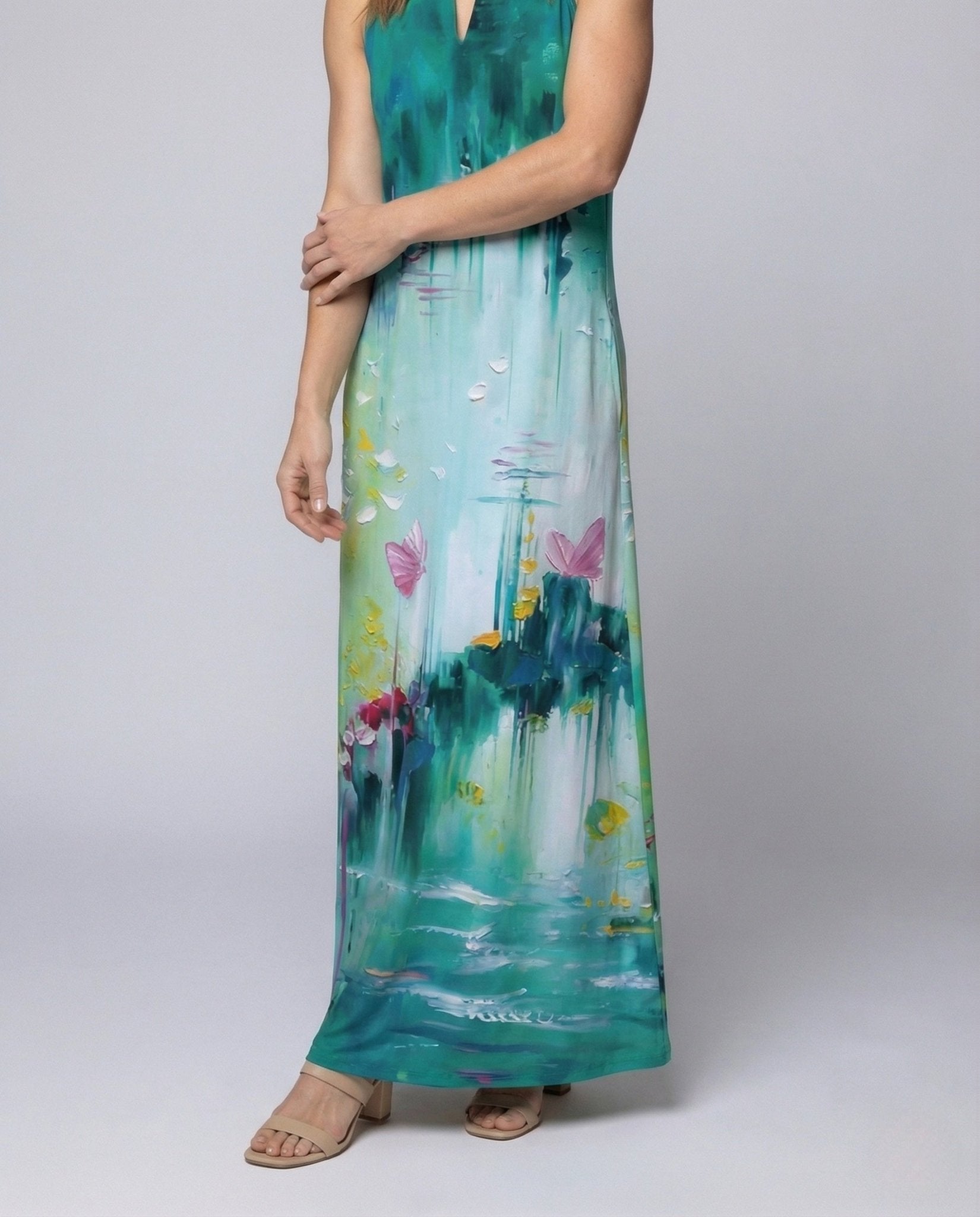 Women A - Line Dress Sleeveless V - Neck - Chichicherry