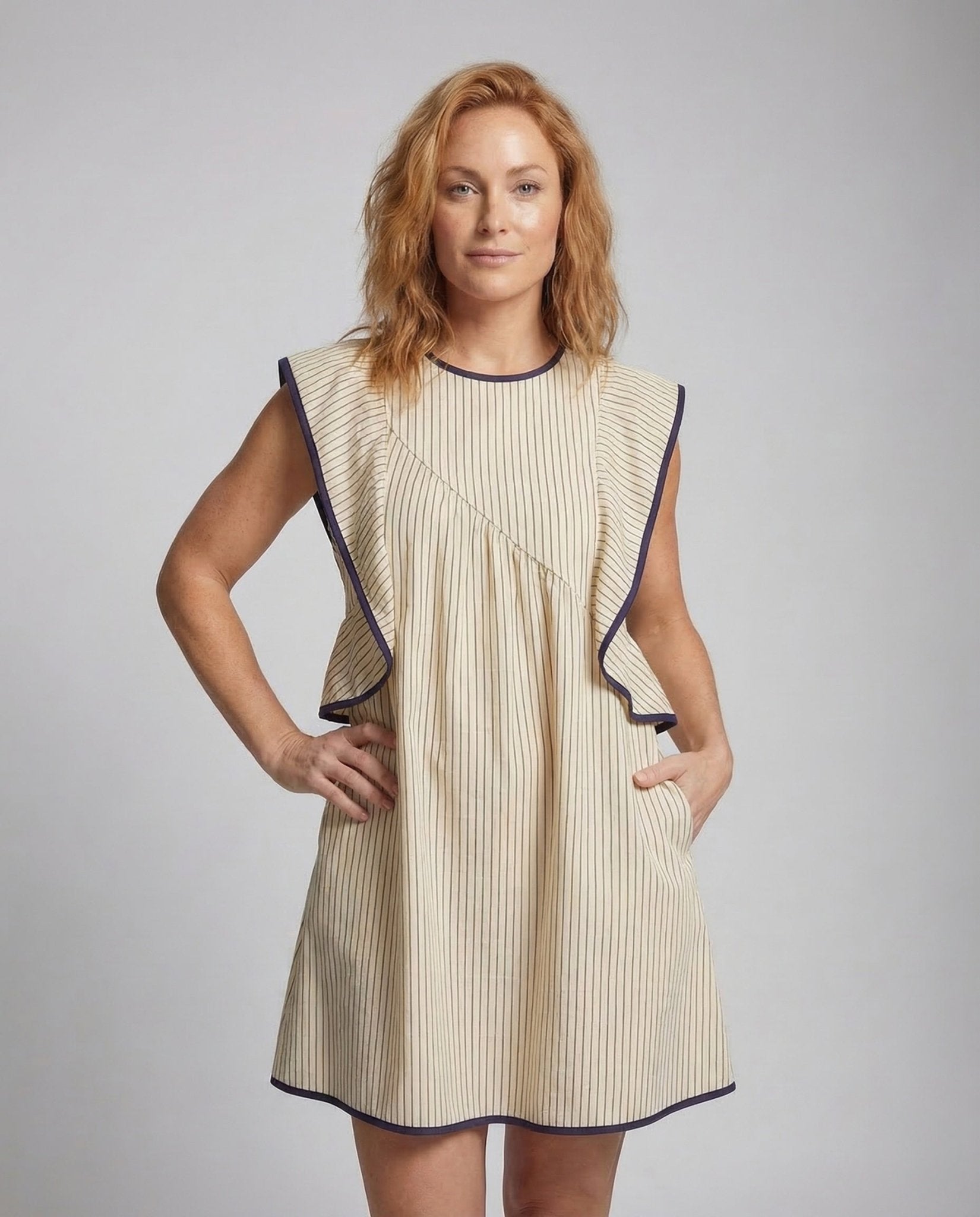 Women A - line Mini Dress Sailor Collar - Chichicherry