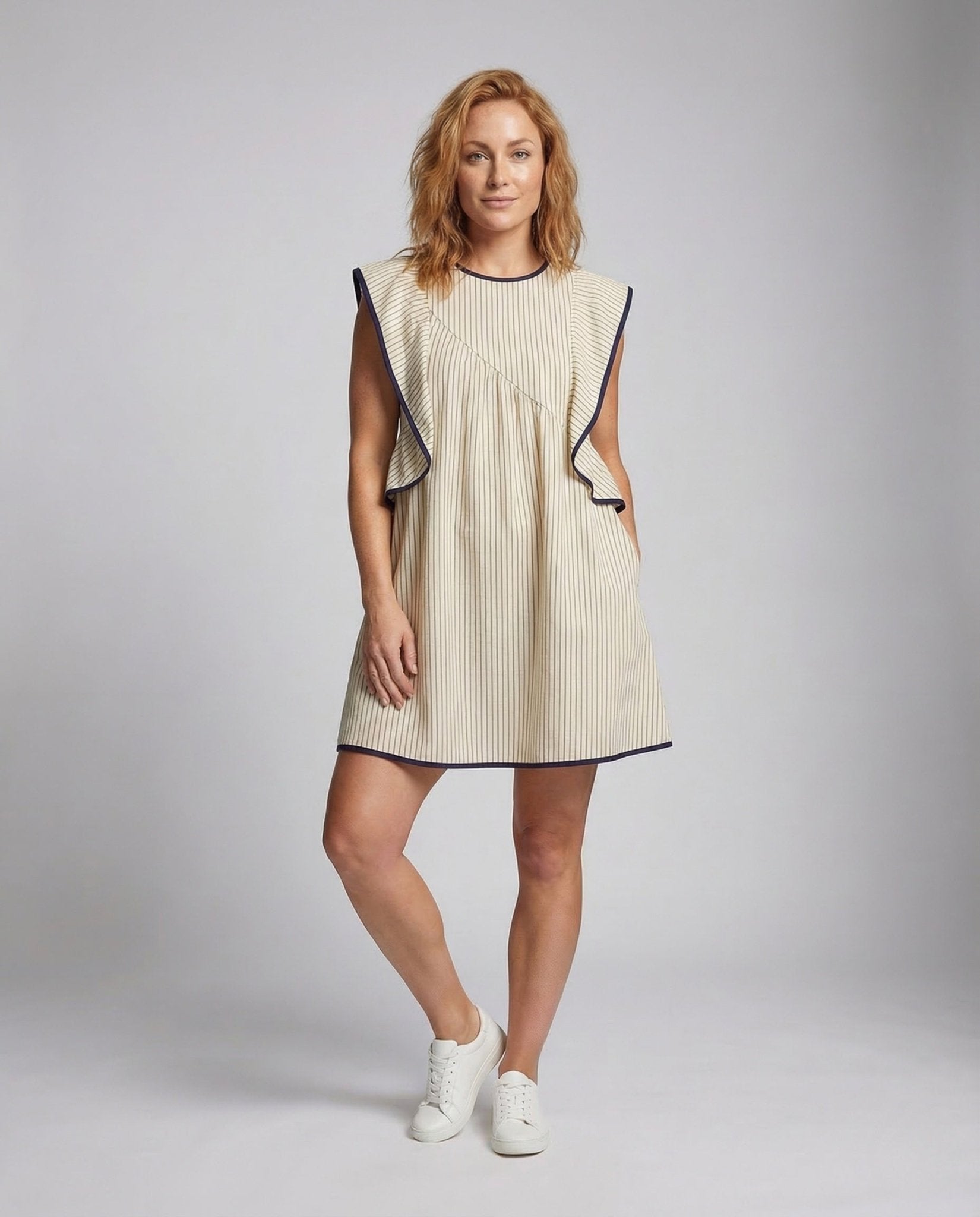 Women A - line Mini Dress Sailor Collar - Chichicherry