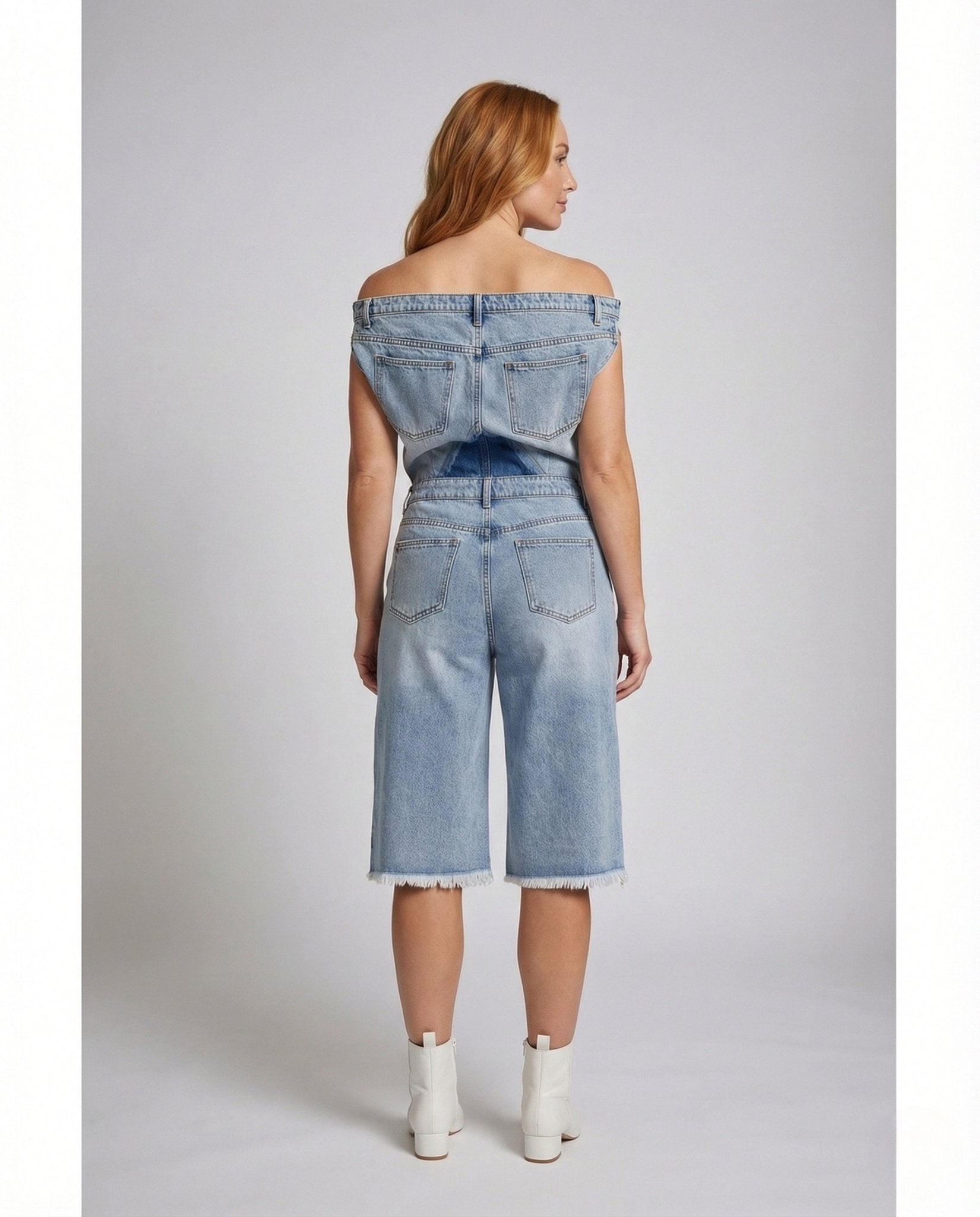 Women Asymmetric Carmen Jeans Jumpsuit - Chichicherry