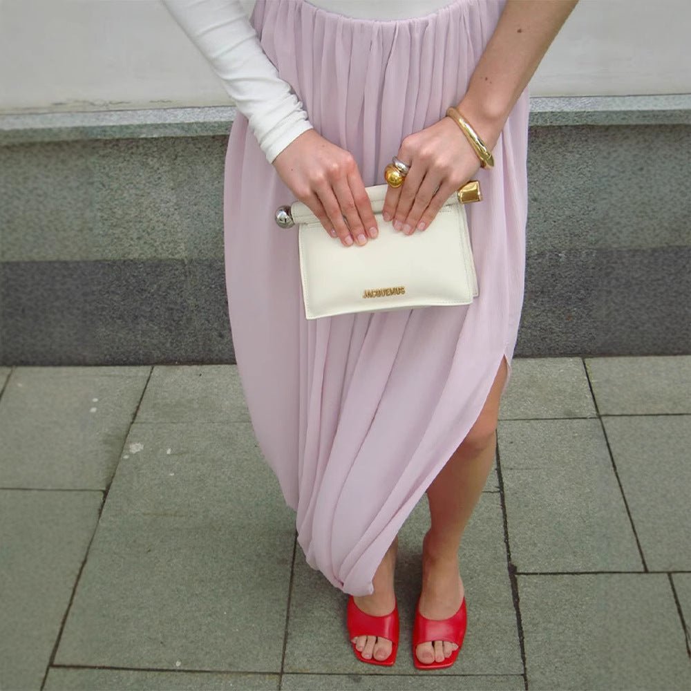 Women Asymmetric One-Shoulder Maxi Dress with Draped Top, Long Pleated Skirt and Leg Slit Chichicherry - Chichicherry