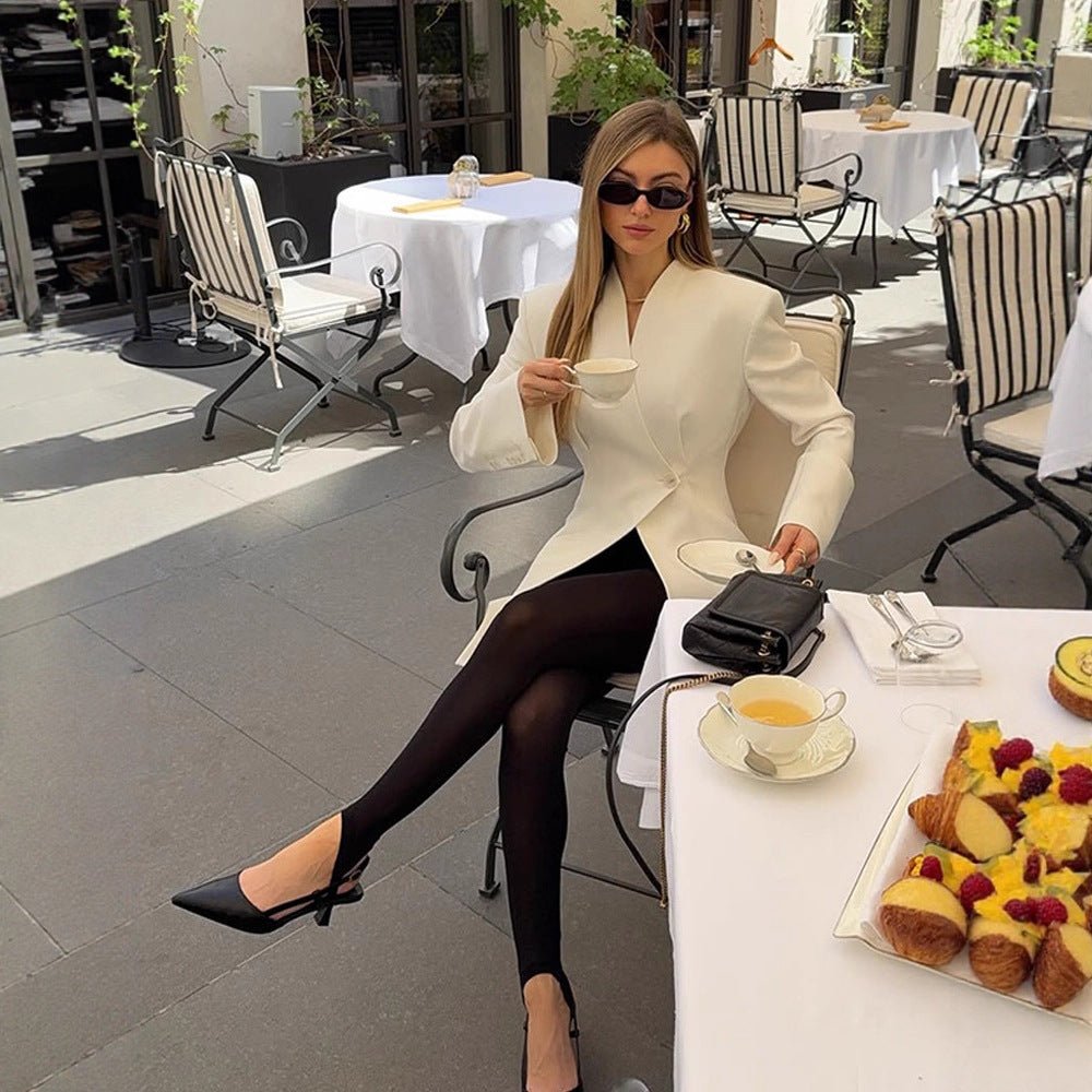 Women Asymmetric Tailored Blazer Coat with One-Button Closure Chichicherry - Chichicherry