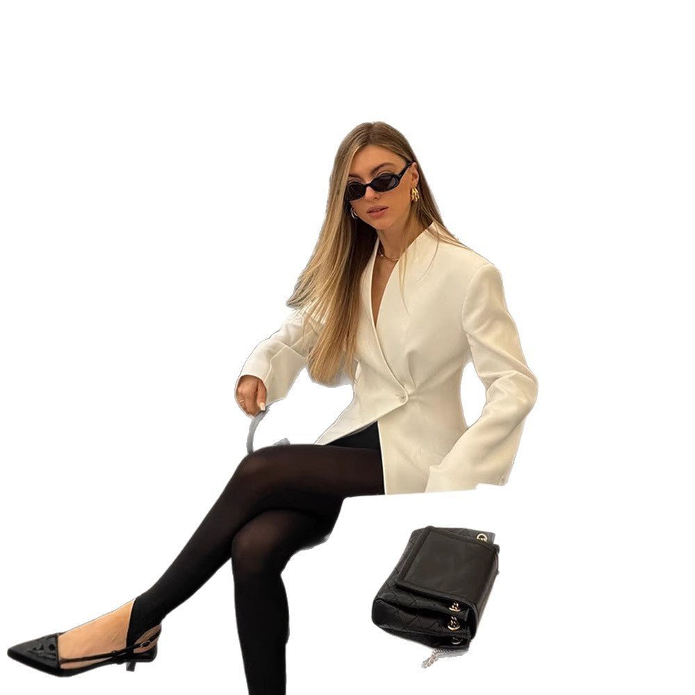 Women Asymmetric Tailored Blazer Coat with One-Button Closure Chichicherry - Chichicherry