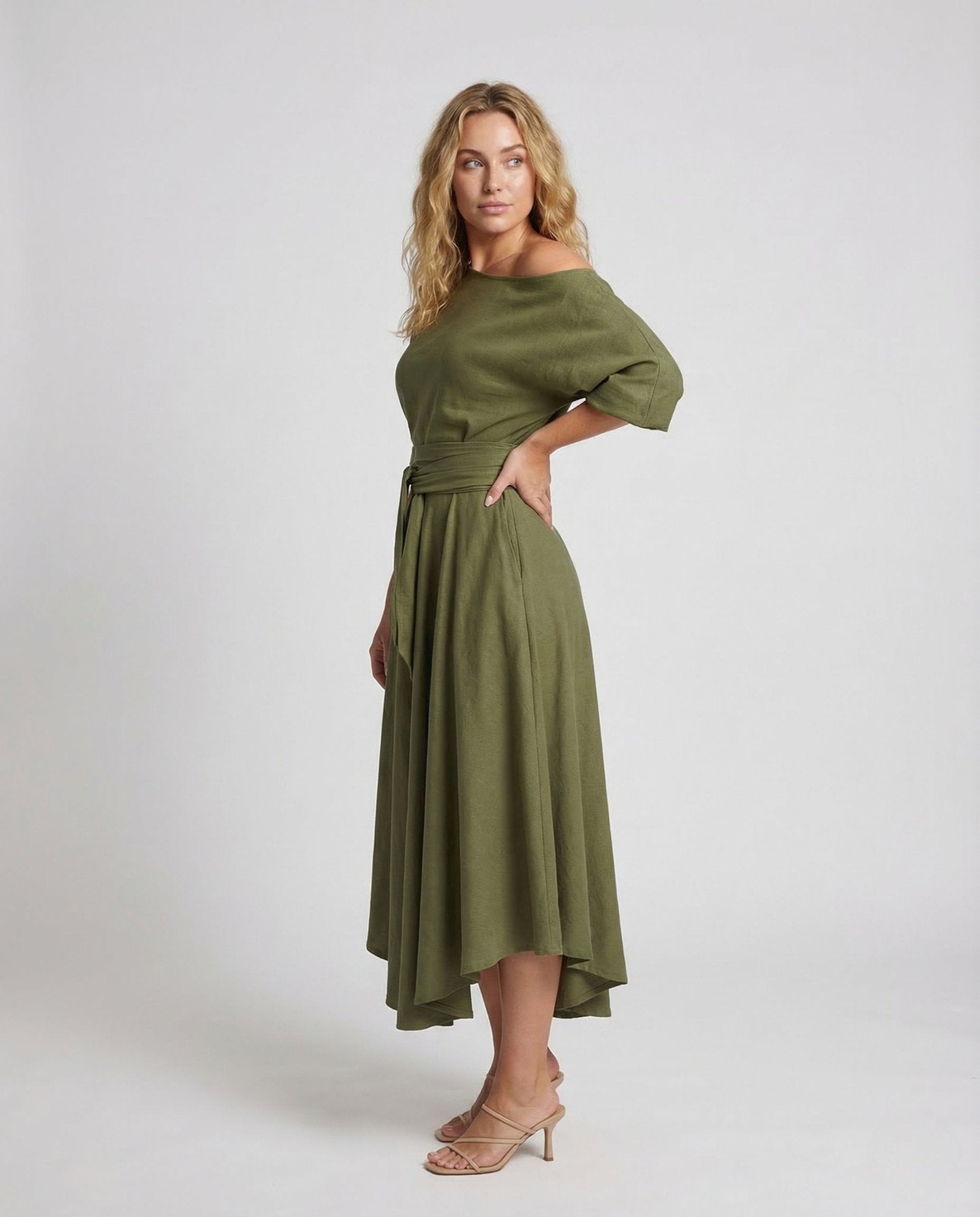 Women Asymmetrical Dress Belt Pockets - Chichicherry