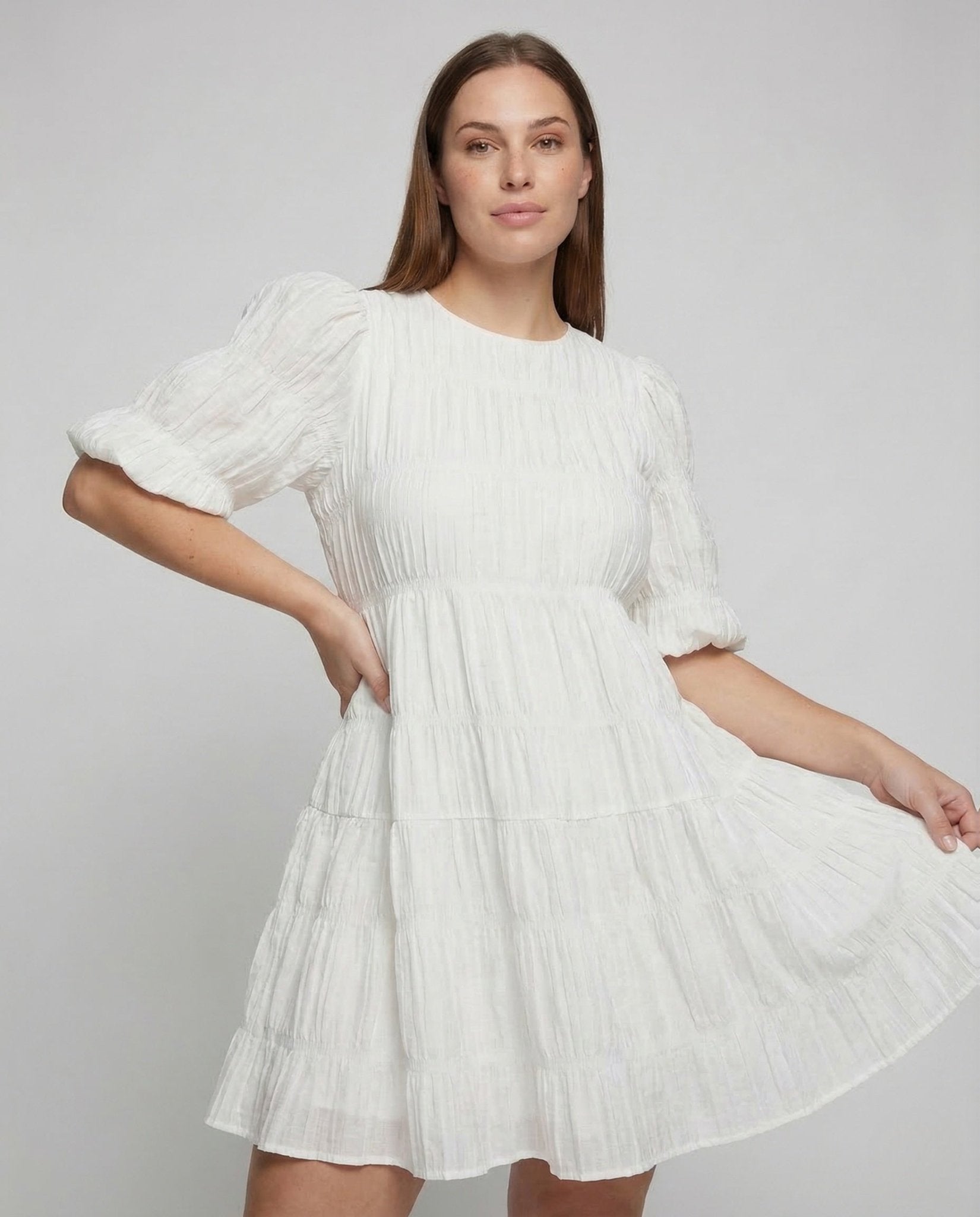 Women Babydoll Tiered Dress Puff Sleeves - Chichicherry
