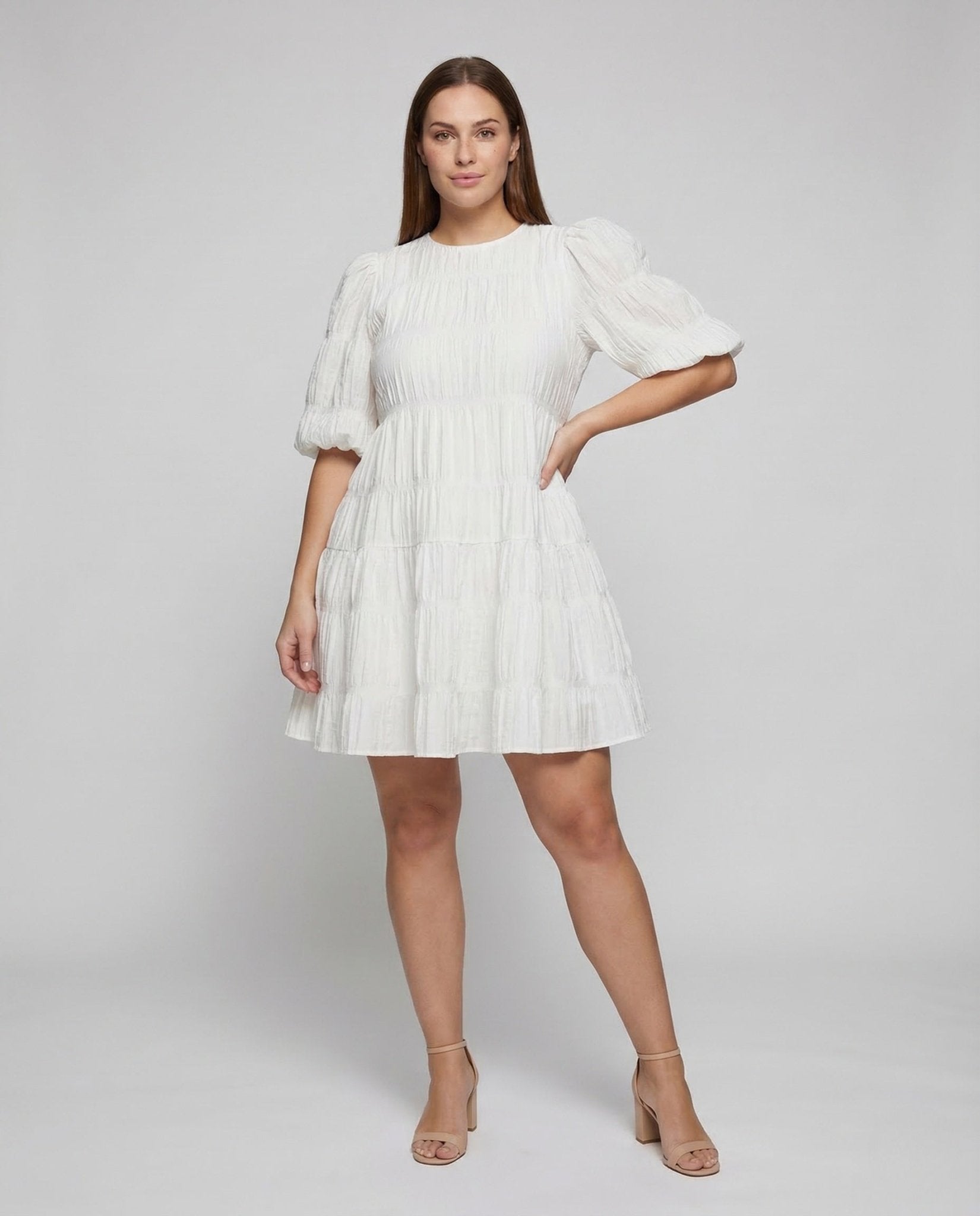 Women Babydoll Tiered Dress Puff Sleeves - Chichicherry