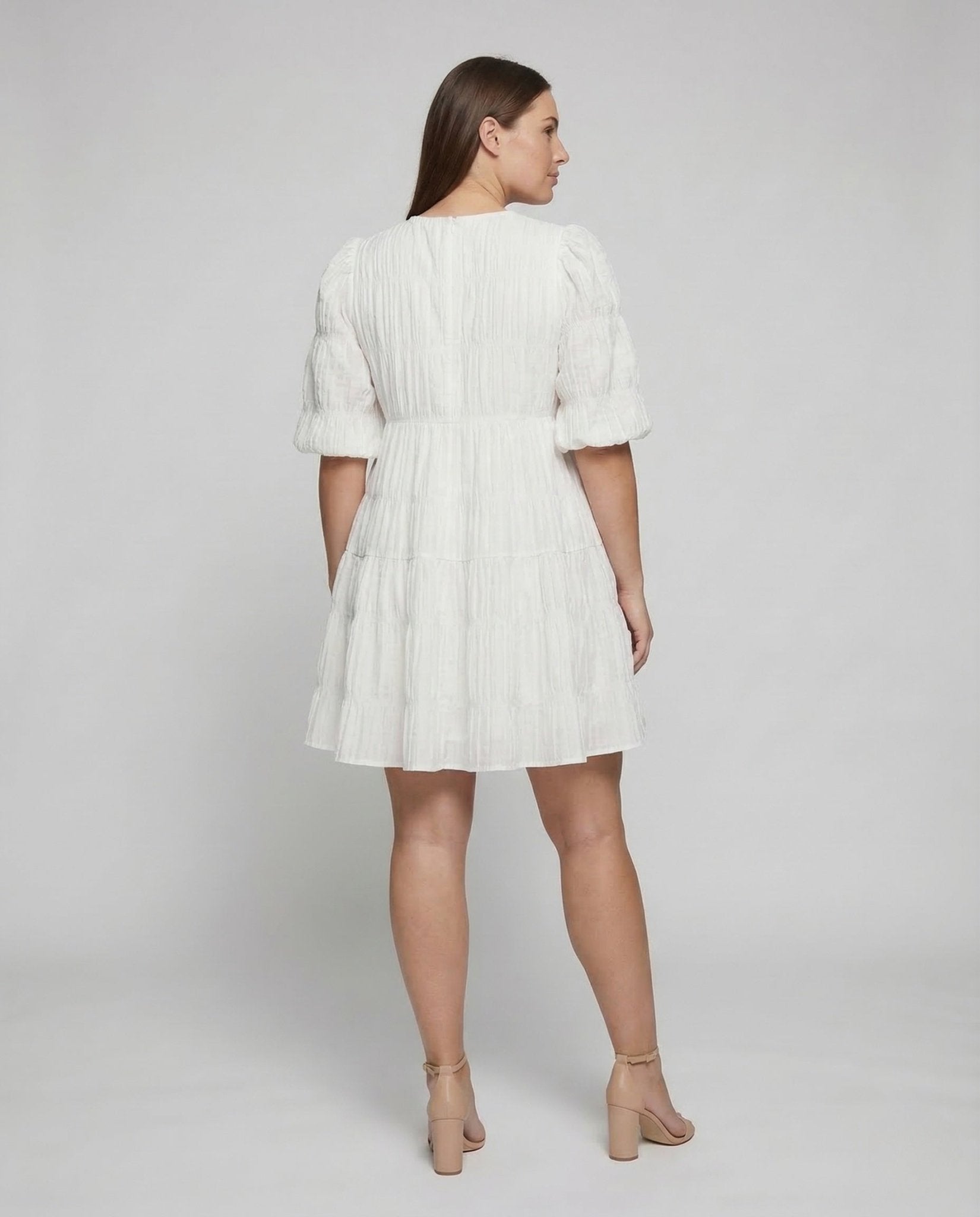 Women Babydoll Tiered Dress Puff Sleeves - Chichicherry