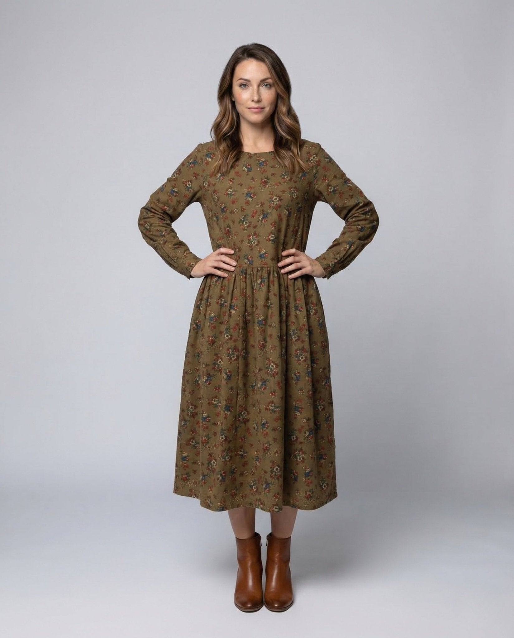 Women Boho Maxi Dress Floral Print Long Sleeve - Chichicherry