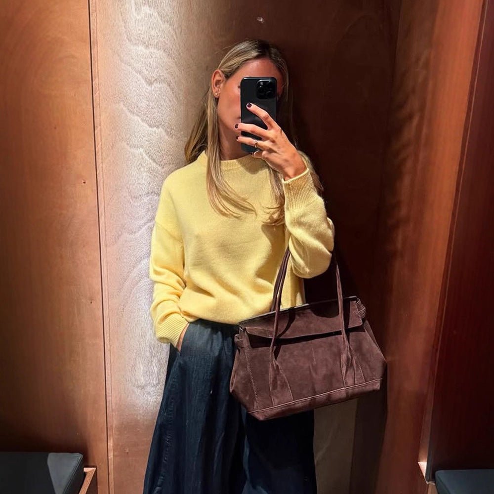 Women Boxy Fine Knit Sweater with Raglan Sleeves and Ribbed Cuffs Chichicherry - Chichicherry