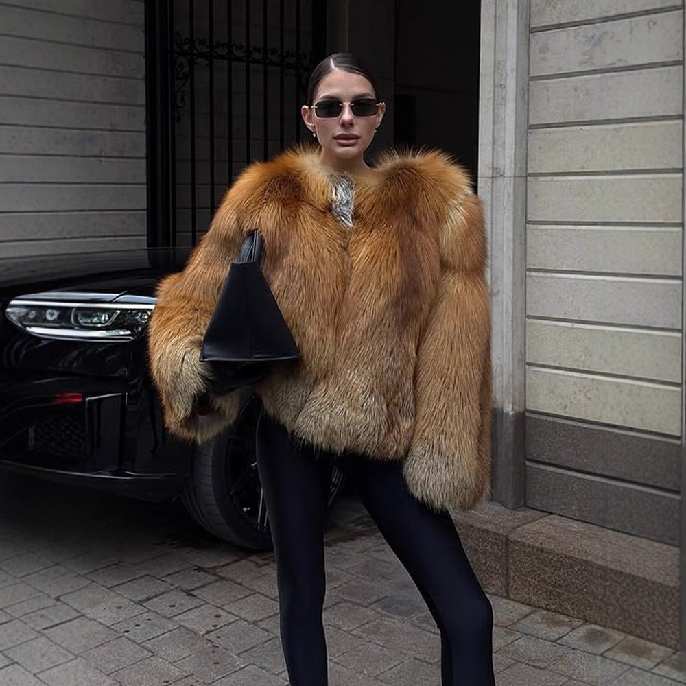 Women Boxy Short Coat in Multi-Layer Faux Fur Look with Voluminous Sleeves Chichicherry - Chichicherry