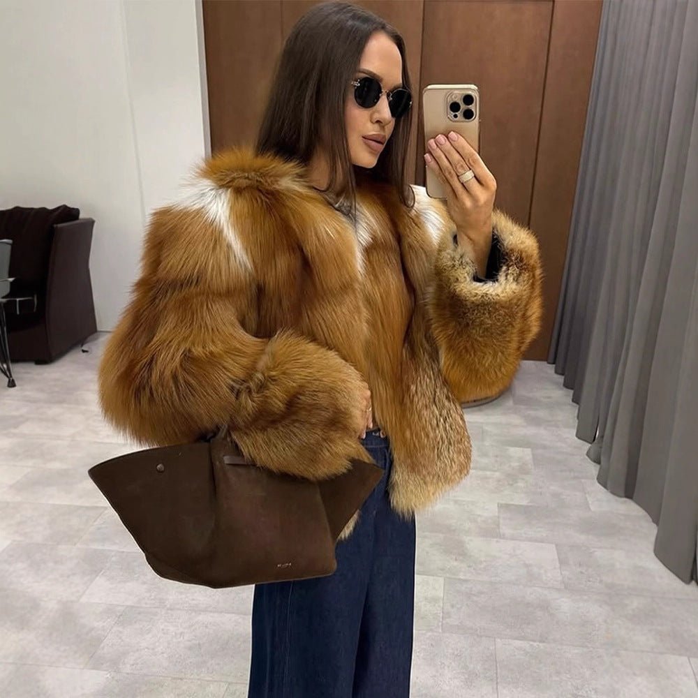 Women Boxy Short Coat in Multi-Layer Faux Fur Look with Voluminous Sleeves Chichicherry - Chichicherry