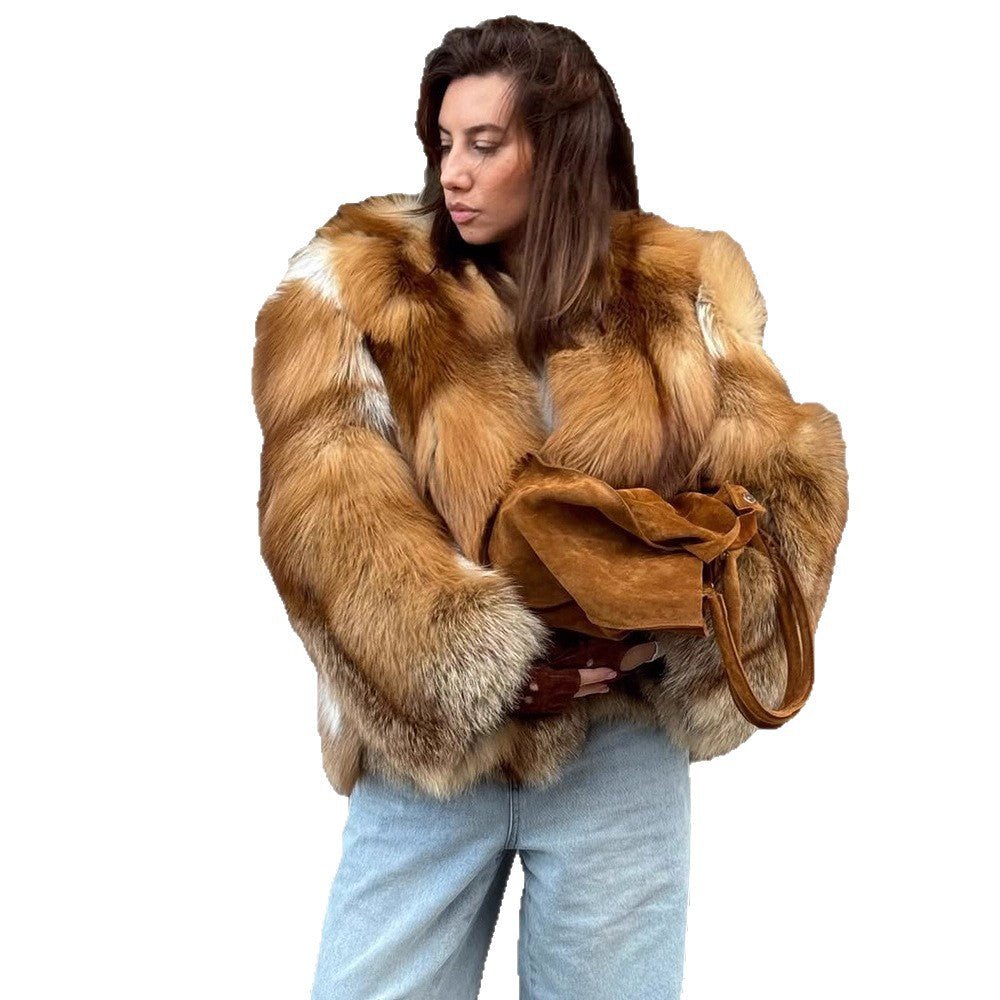Women Boxy Short Coat in Multi-Layer Faux Fur Look with Voluminous Sleeves Chichicherry - Chichicherry