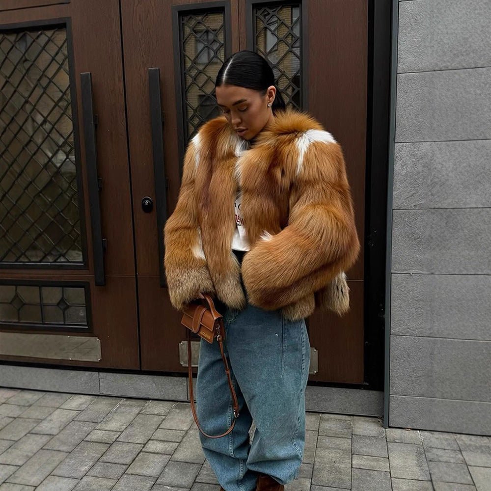 Women Boxy Short Coat in Multi-Layer Faux Fur Look with Voluminous Sleeves Chichicherry - Chichicherry