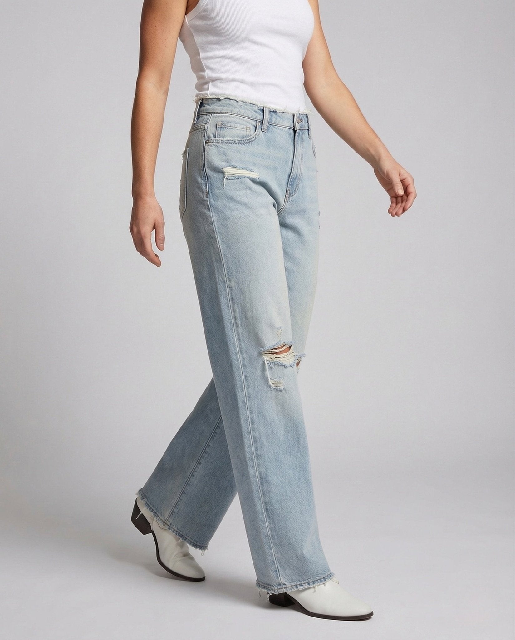 Women Boyfriend Jeans High Waist Used Look - Chichicherry