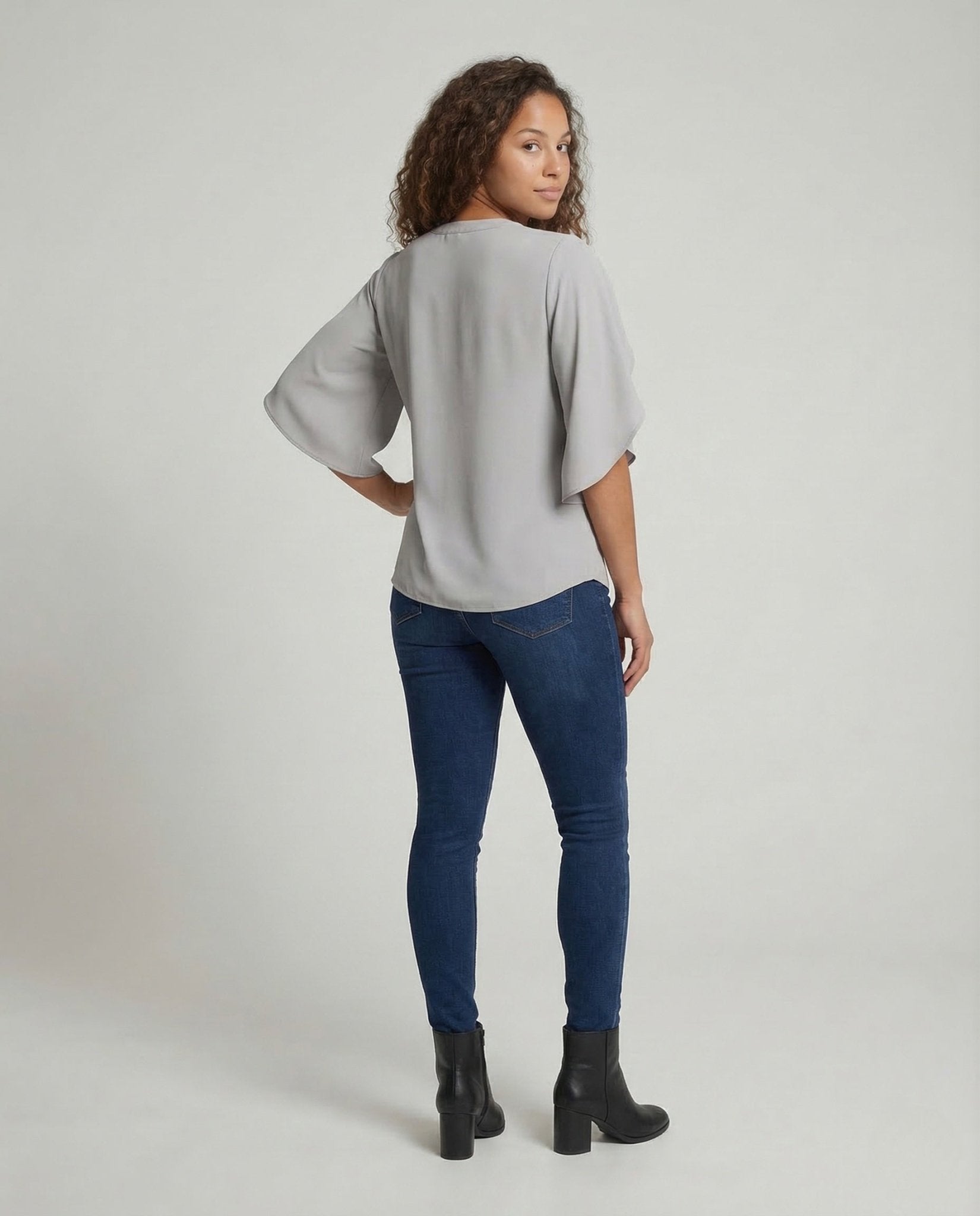 Women Chiffon Blouse Deep Neckline - Chichicherry