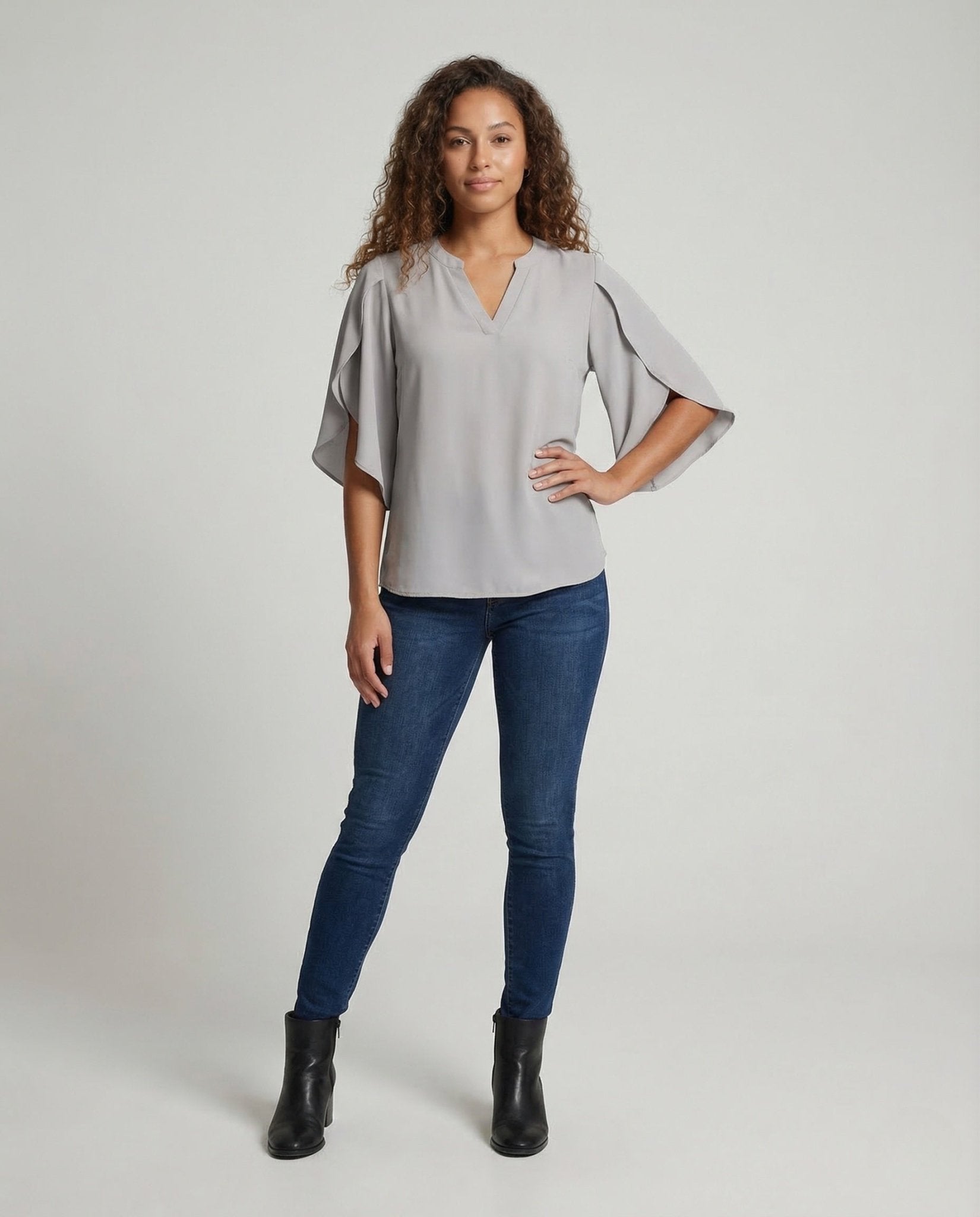 Women Chiffon Blouse Deep Neckline - Chichicherry