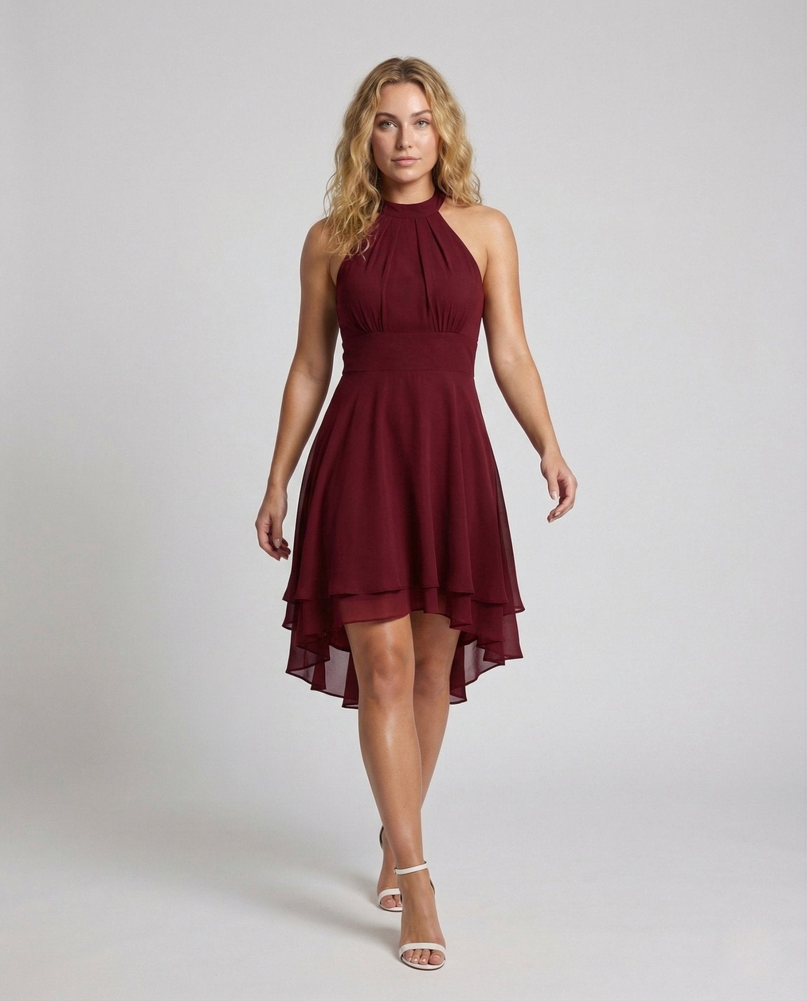 Women Chiffon Dress Halter Ruffles - Chichicherry