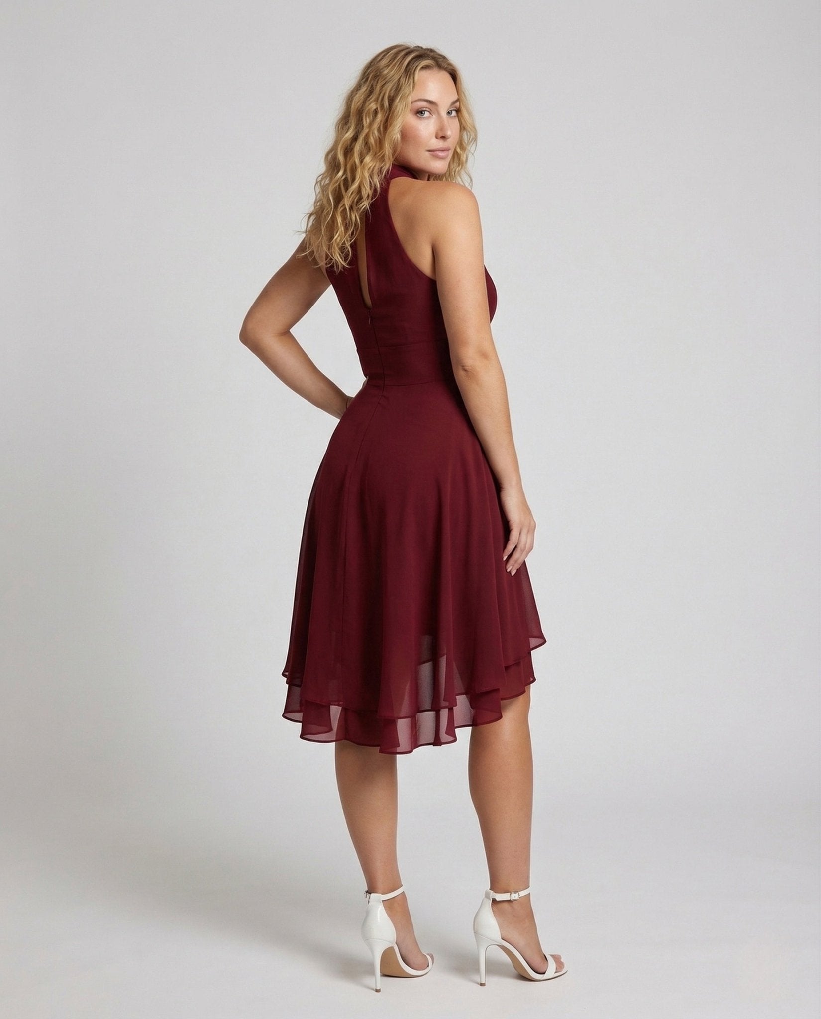 Women Chiffon Dress Halter Ruffles - Chichicherry