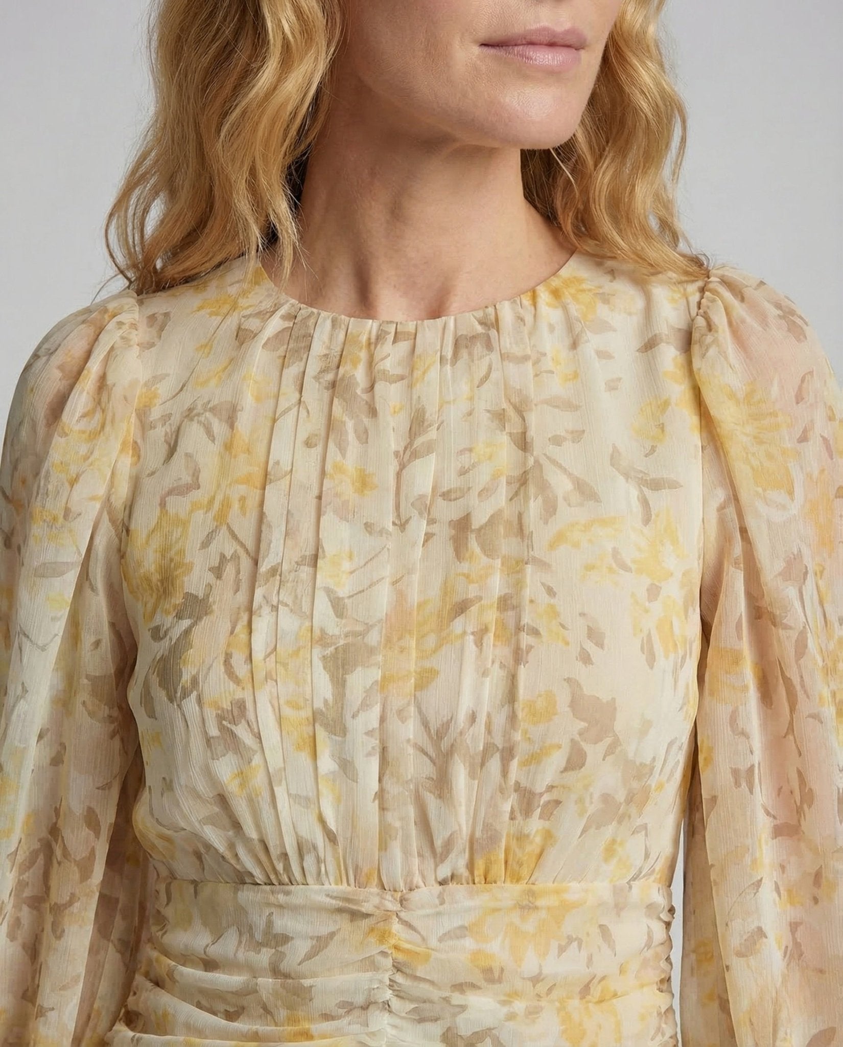 Women Chiffon Midi Dress Gathering Ruffle - Chichicherry