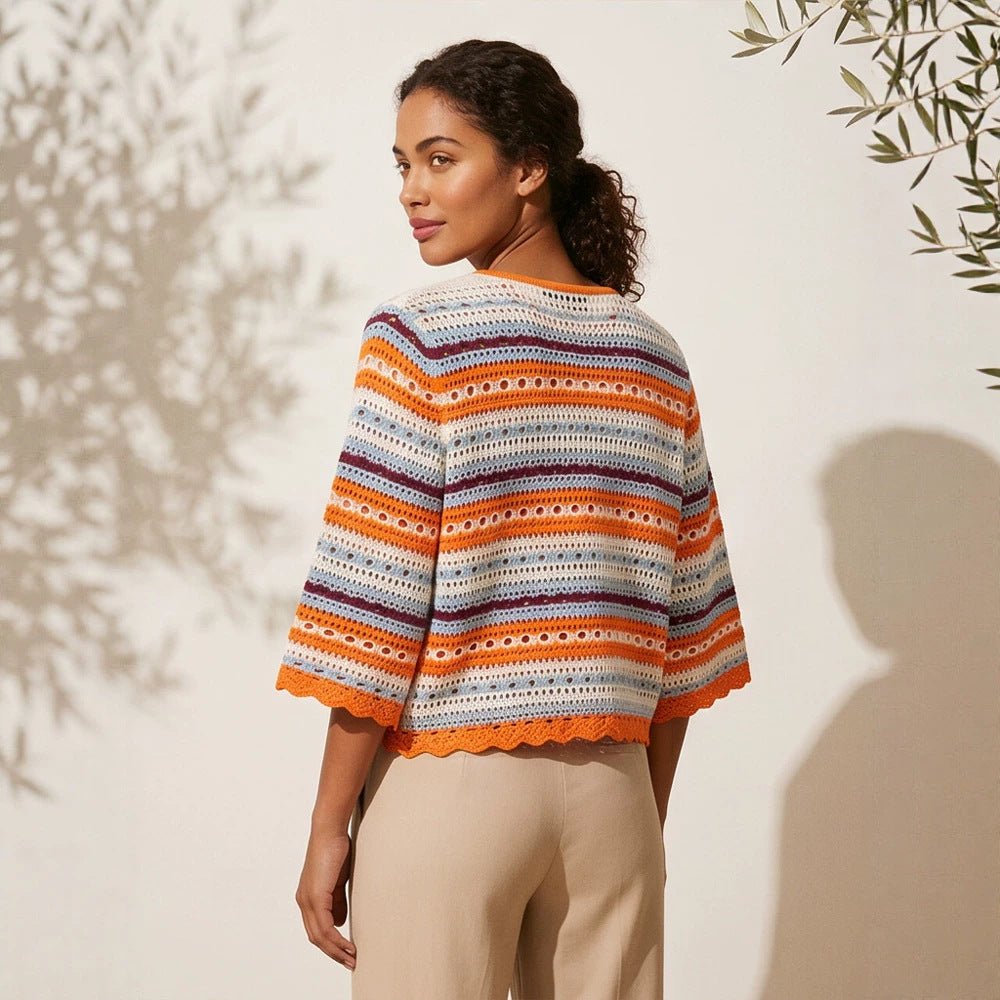 Women crocheted short jacket with shell hem, 3/4 sleeves & fine lace pattern Chichicherry - Chichicherry