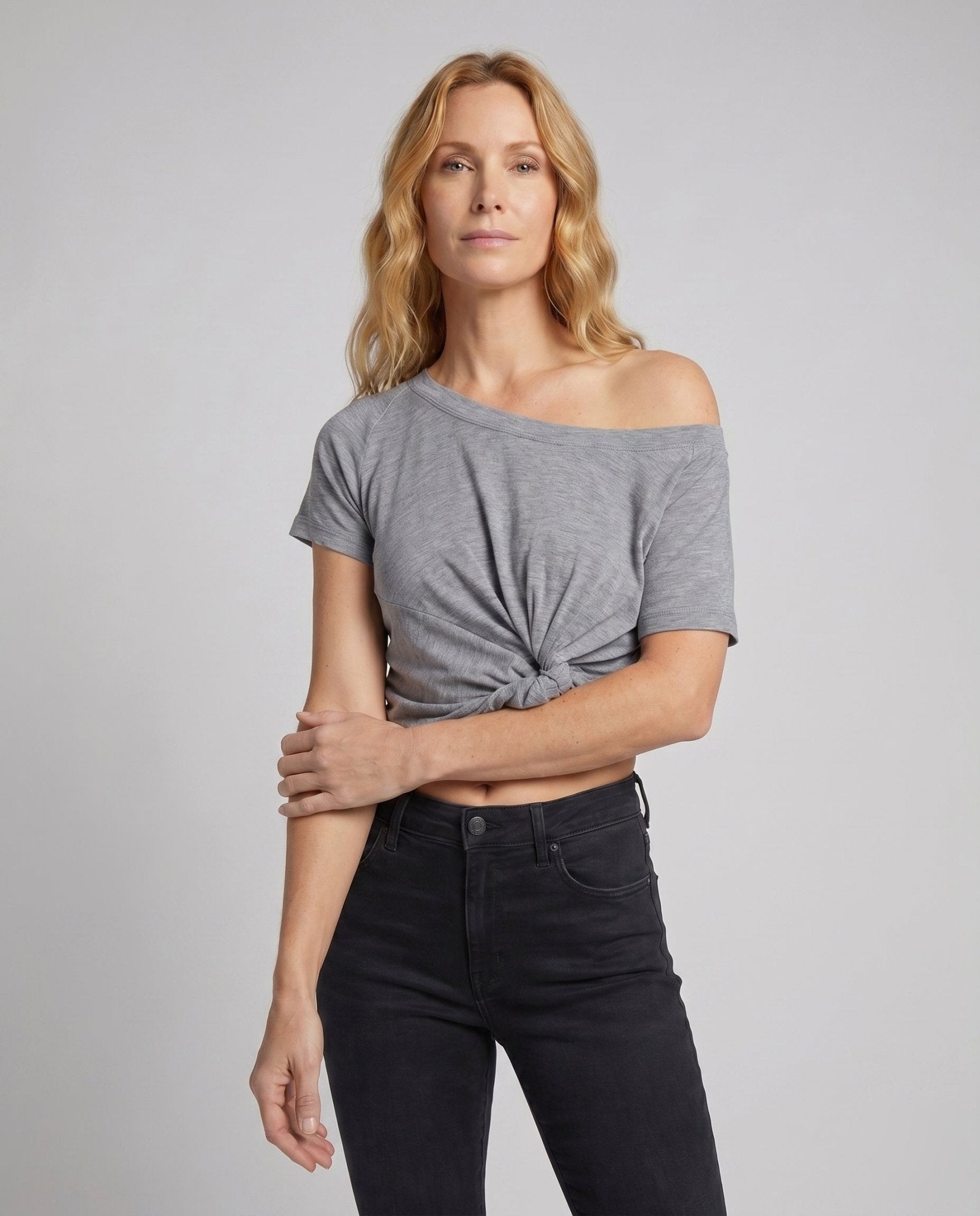 Women Cropped Top with Asymmetric Cut and Knot Detail - Chichicherry