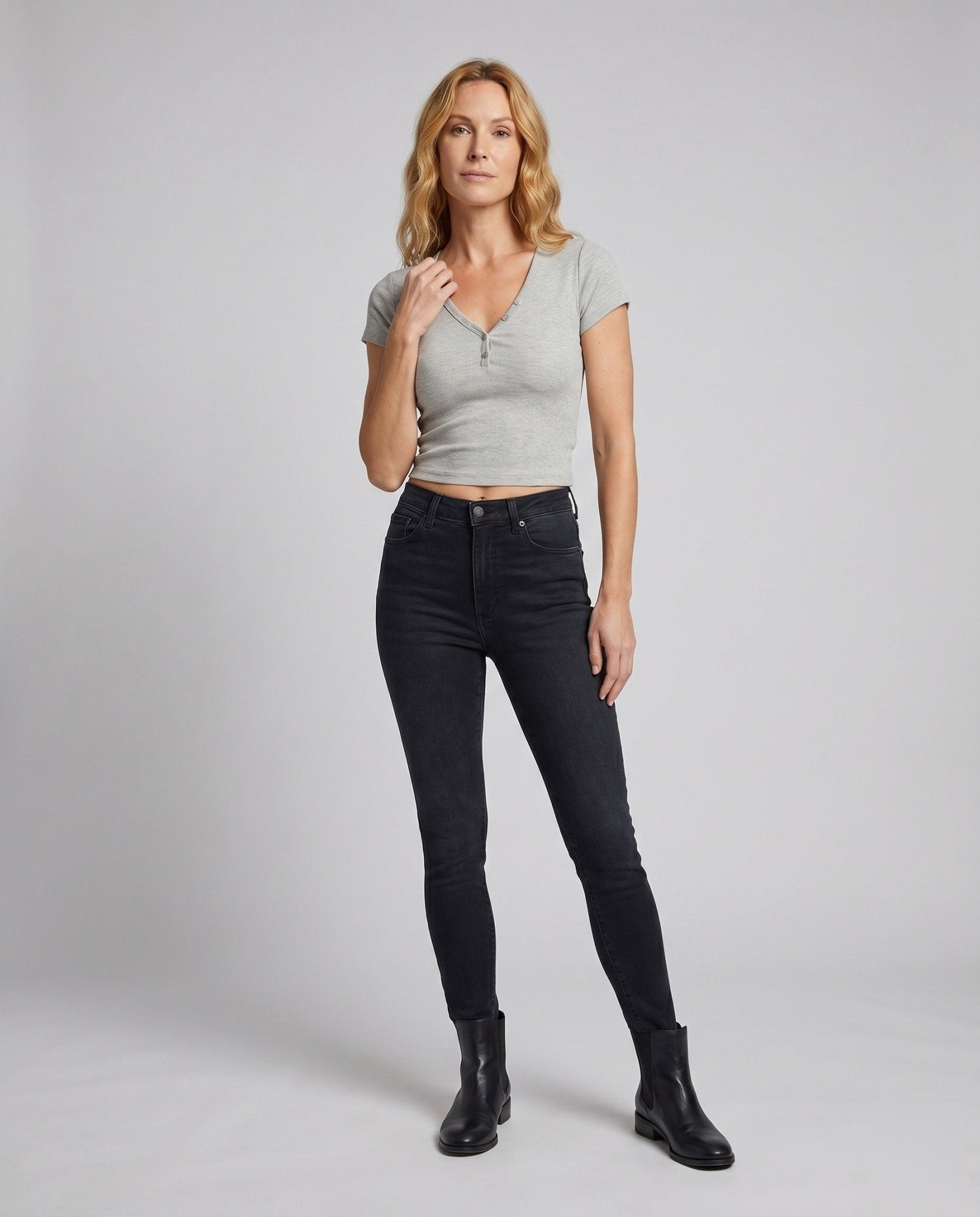 Women Cropped Top with Button Placket and Fitted Design - Chichicherry