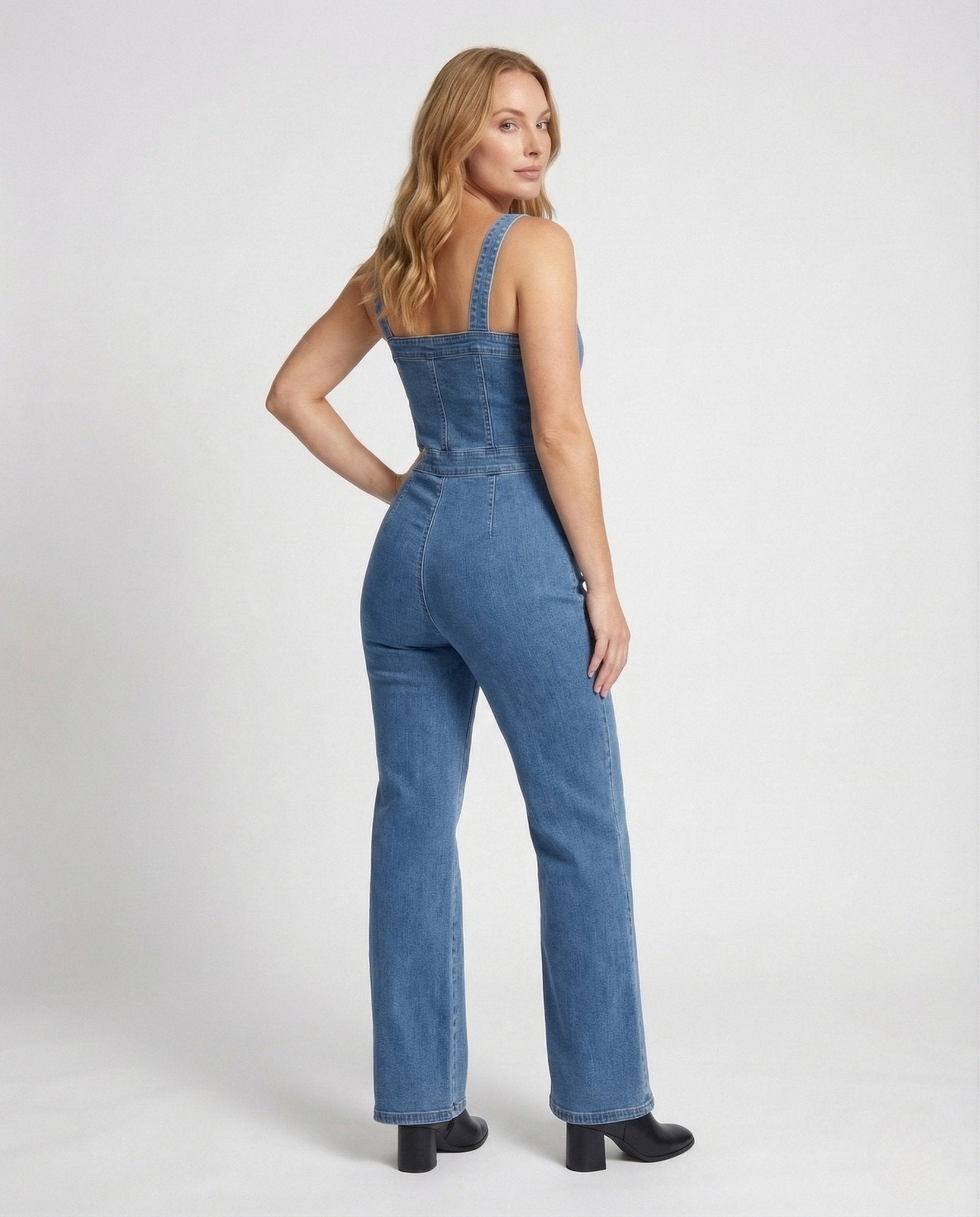 Women Denim Jumpsuit Corset Snap Button - Chichicherry