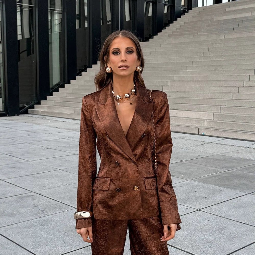Women Double-Breasted Velvet Blazer and Cropped Pants Co-Ord Set Chichicherry - Chichicherry