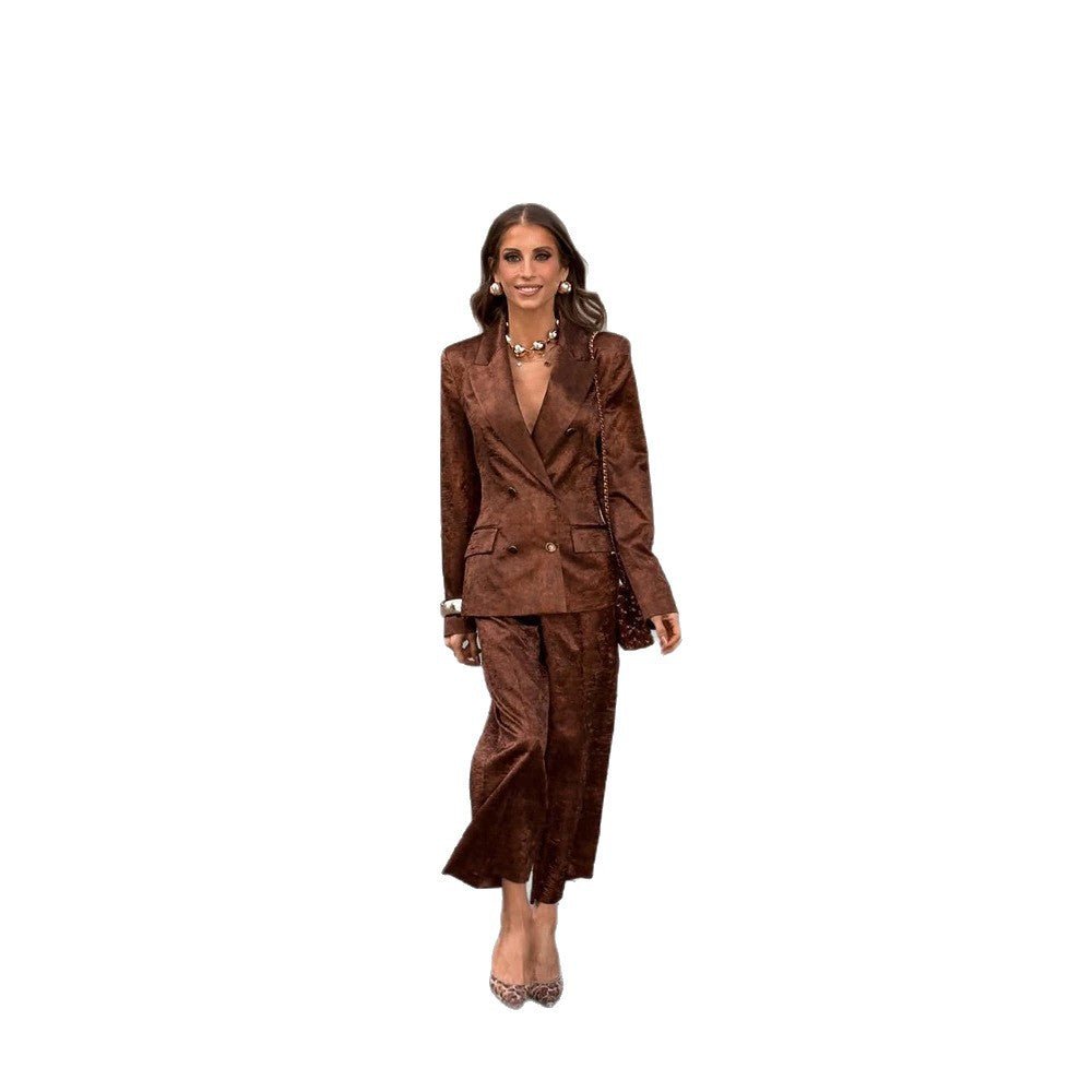 Women Double-Breasted Velvet Blazer and Cropped Pants Co-Ord Set Chichicherry - Chichicherry