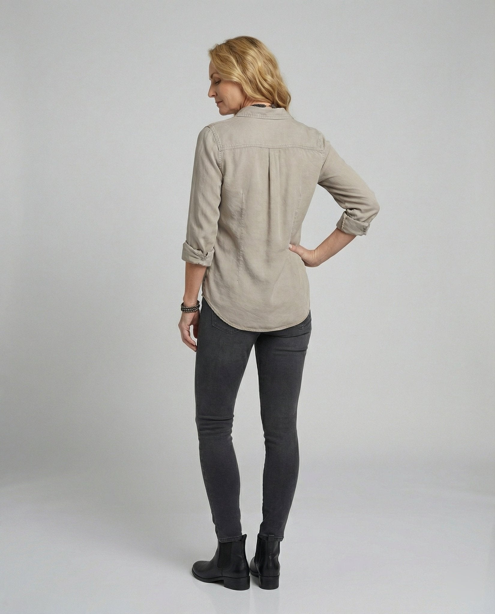 Women elegant blouse with deep V-neck - Chichicherry