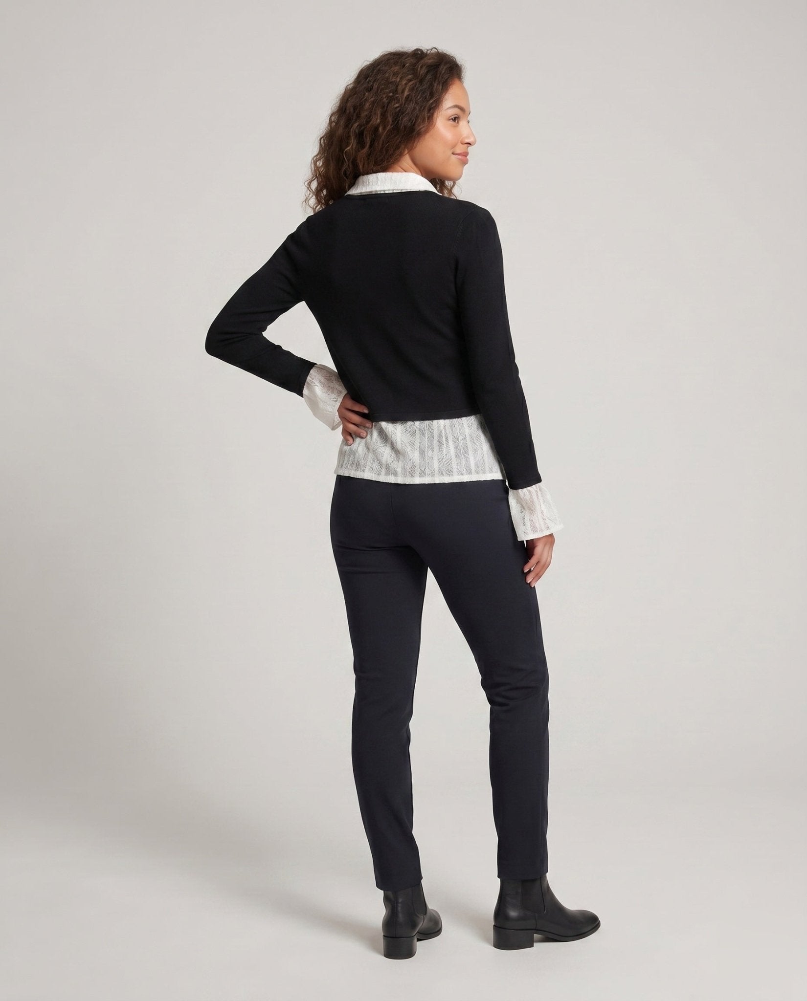 Women Elegant Cardigan Top with Decorative Ruffles and Fine Lace - Chichicherry