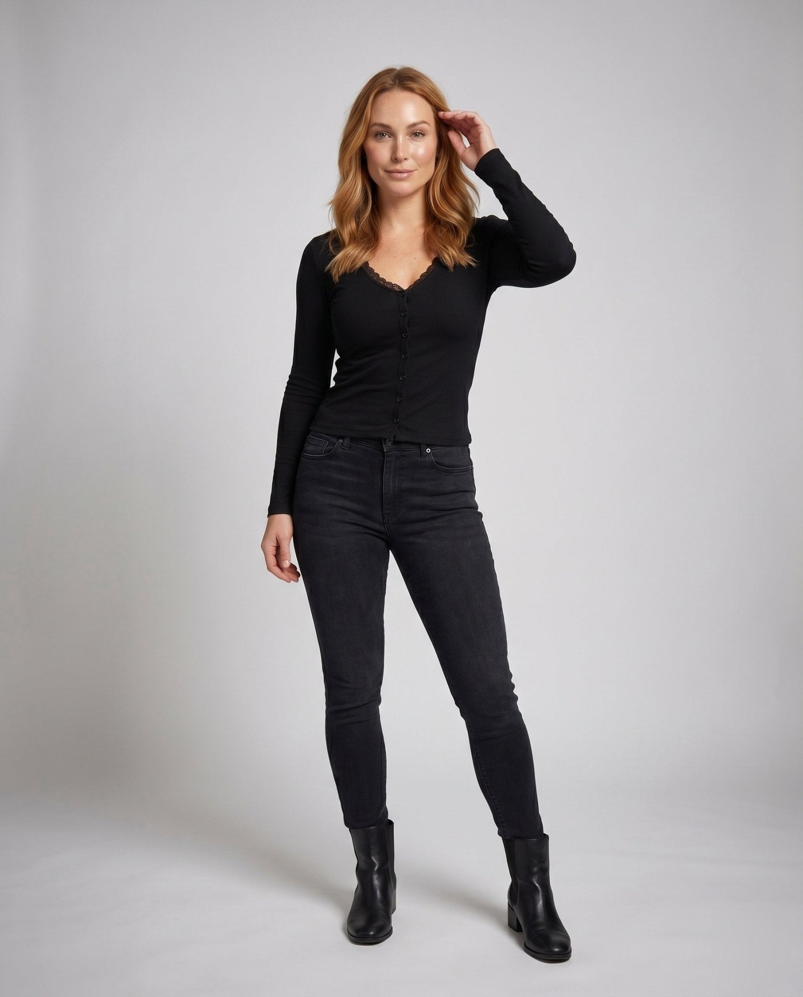 Women Elegant Cardigan with Fine Lace and Button Placket - Chichicherry