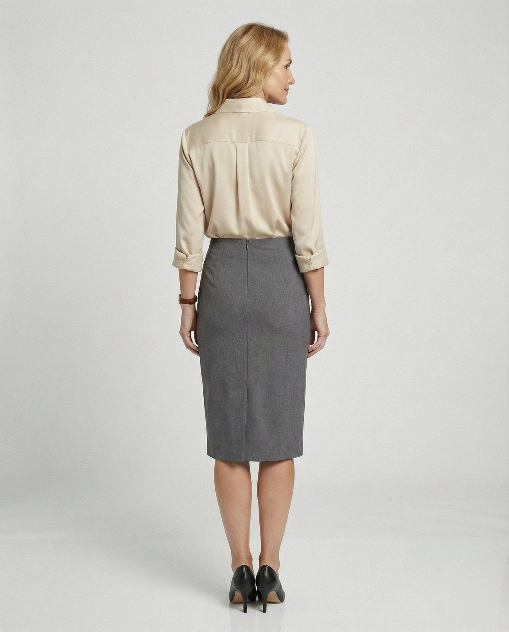 Women elegant cotton blouse with stand-up collar - Chichicherry