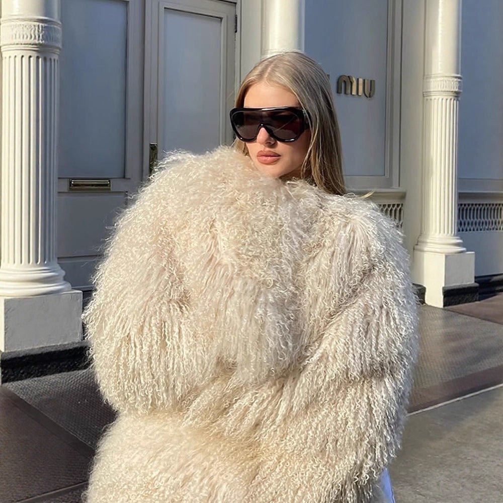 Women Extravagant Oversize Faux Fur Coat with Long Pile Curl Structure Chichicherry - Chichicherry