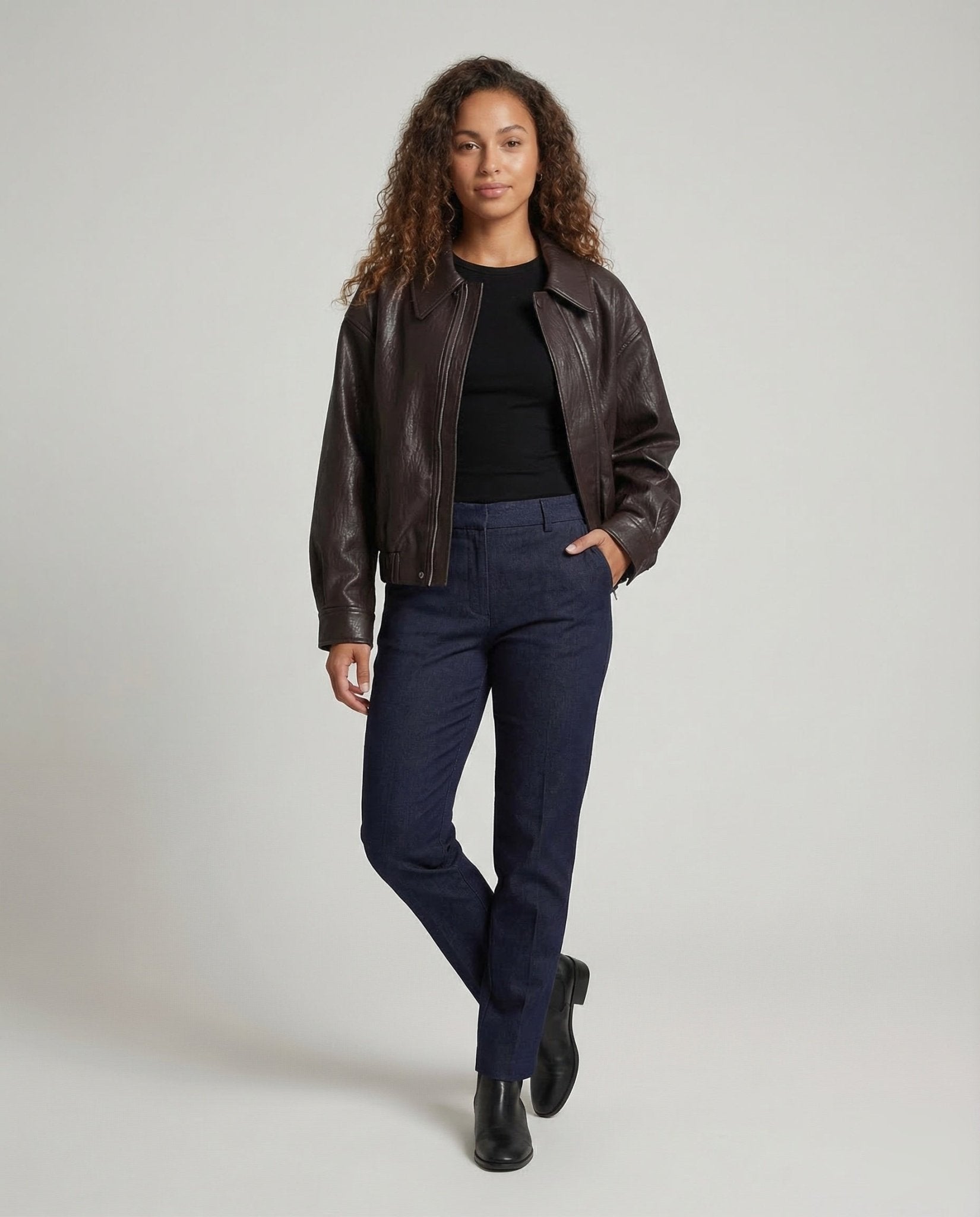 Women Faux Leather Jacket Lapel Wide - Chichicherry