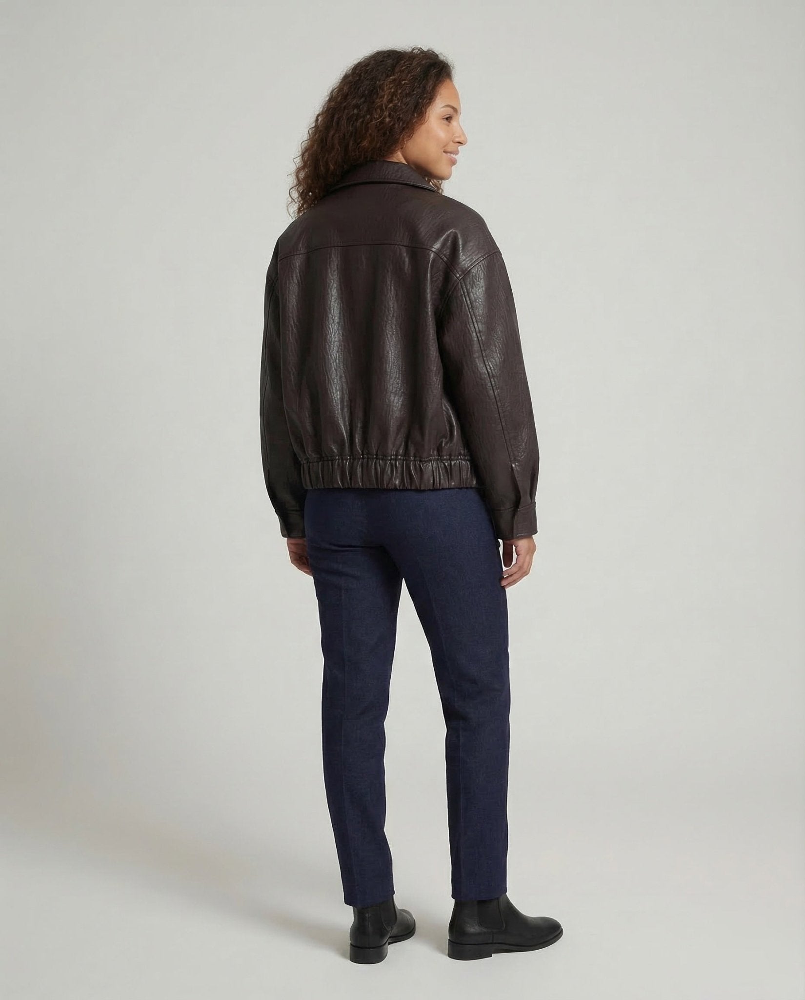Women Faux Leather Jacket Lapel Wide - Chichicherry