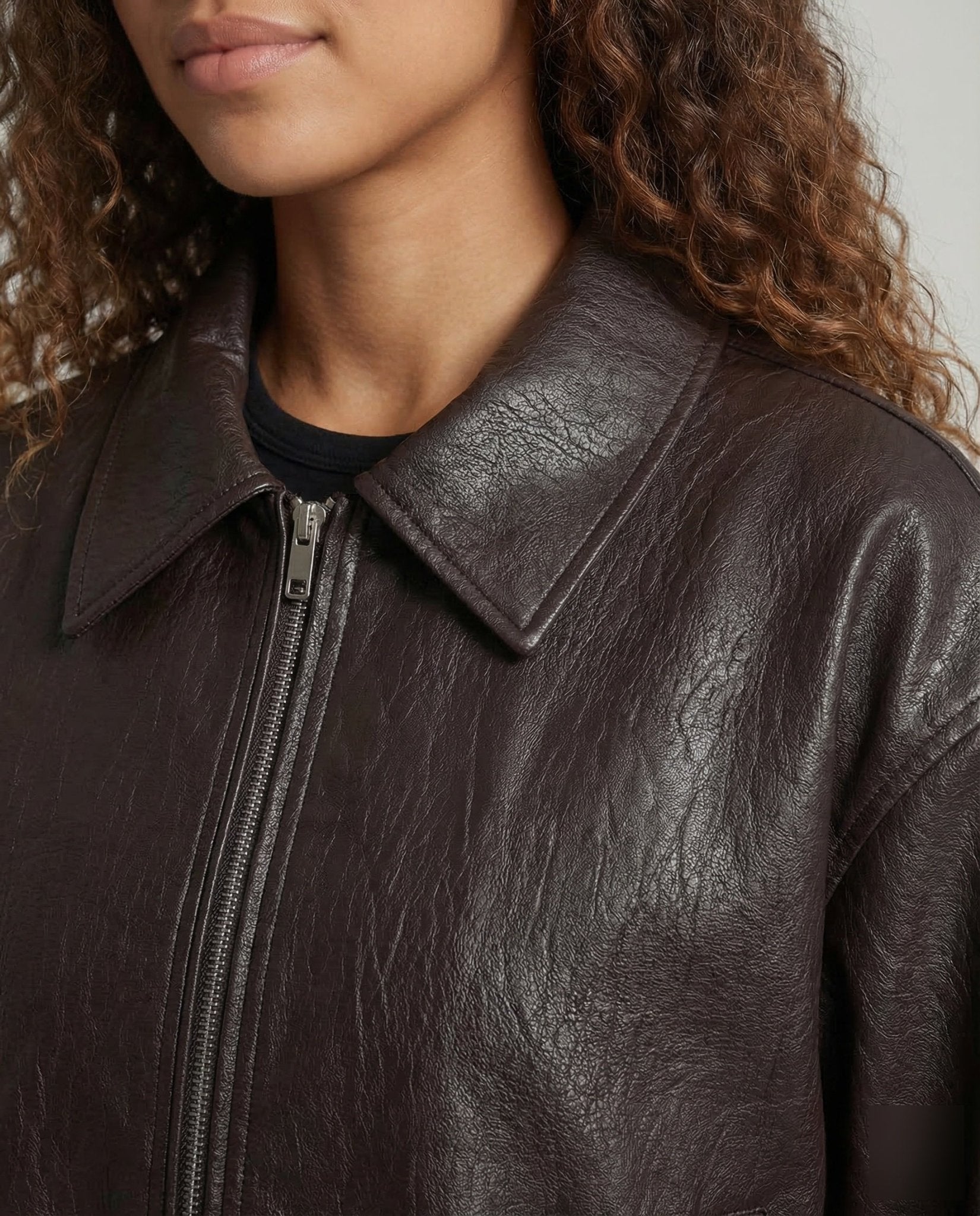 Women Faux Leather Jacket Lapel Wide - Chichicherry