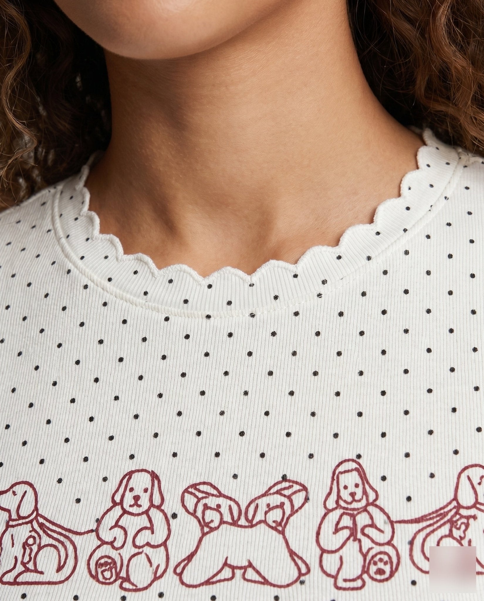 Women fitted crop top with playful polka dot pattern and unique lettering - Chichicherry