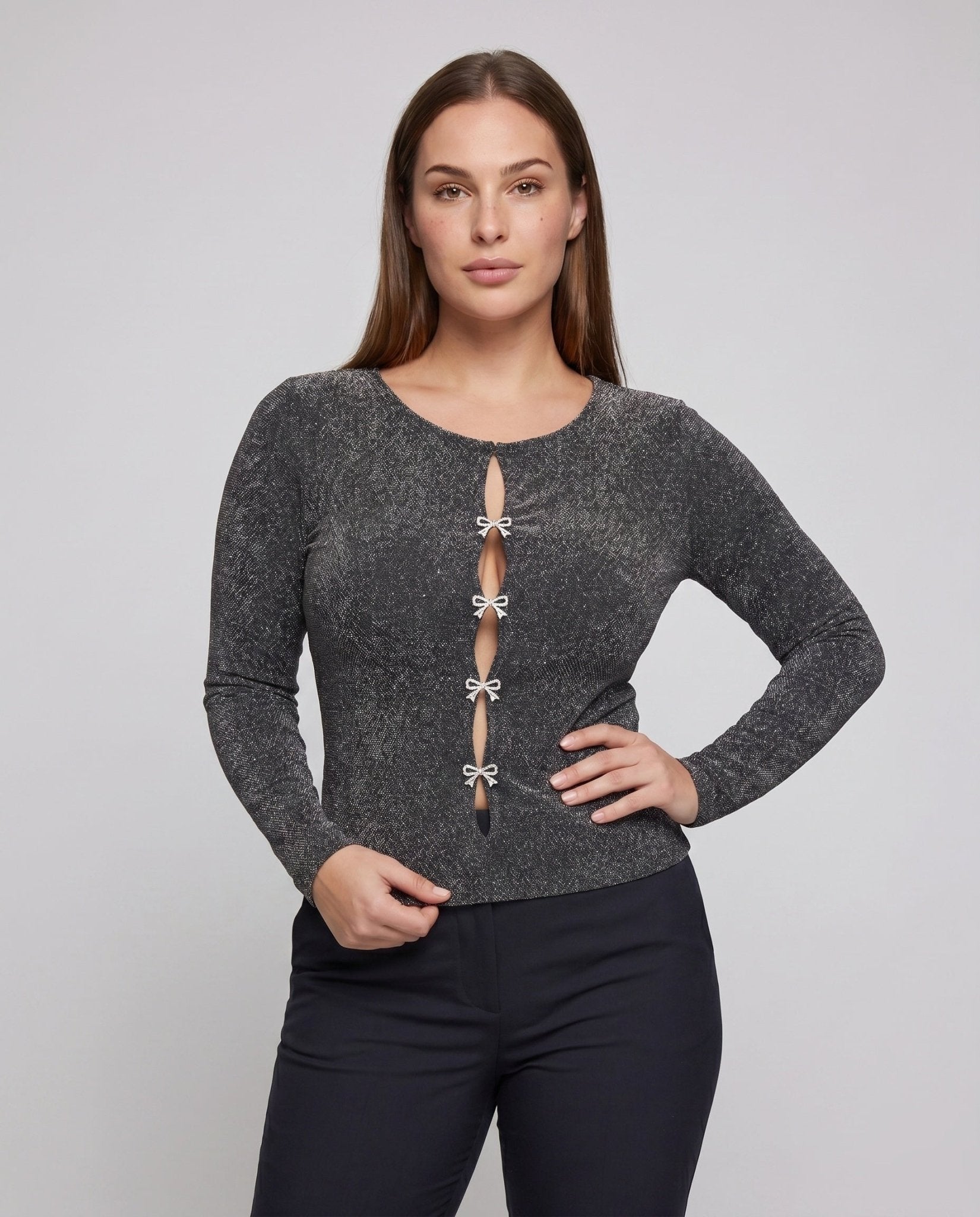 Women Fitted Long Sleeve Shirt with Decorative Button Details - Chichicherry