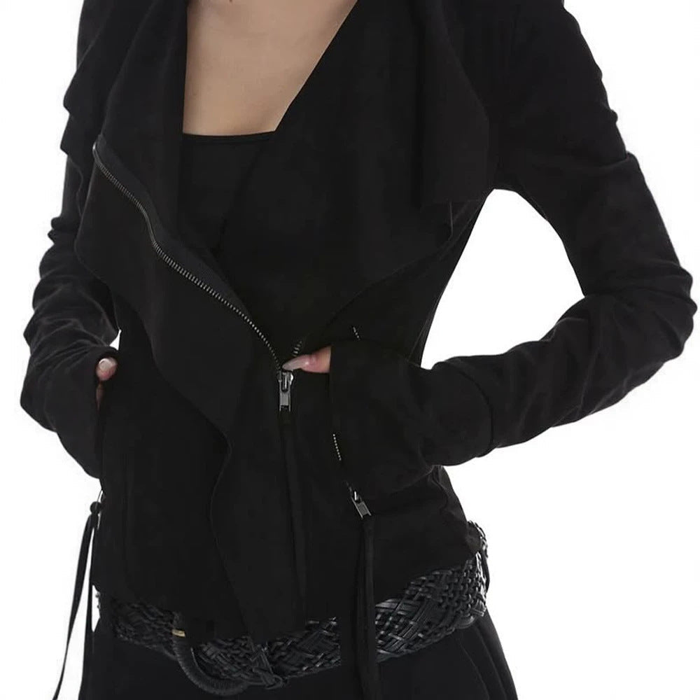 Women Fitted Zip Jacket with Asymmetrical Collar and Figure-Shaping Silhouette Chichicherry - Chichicherry