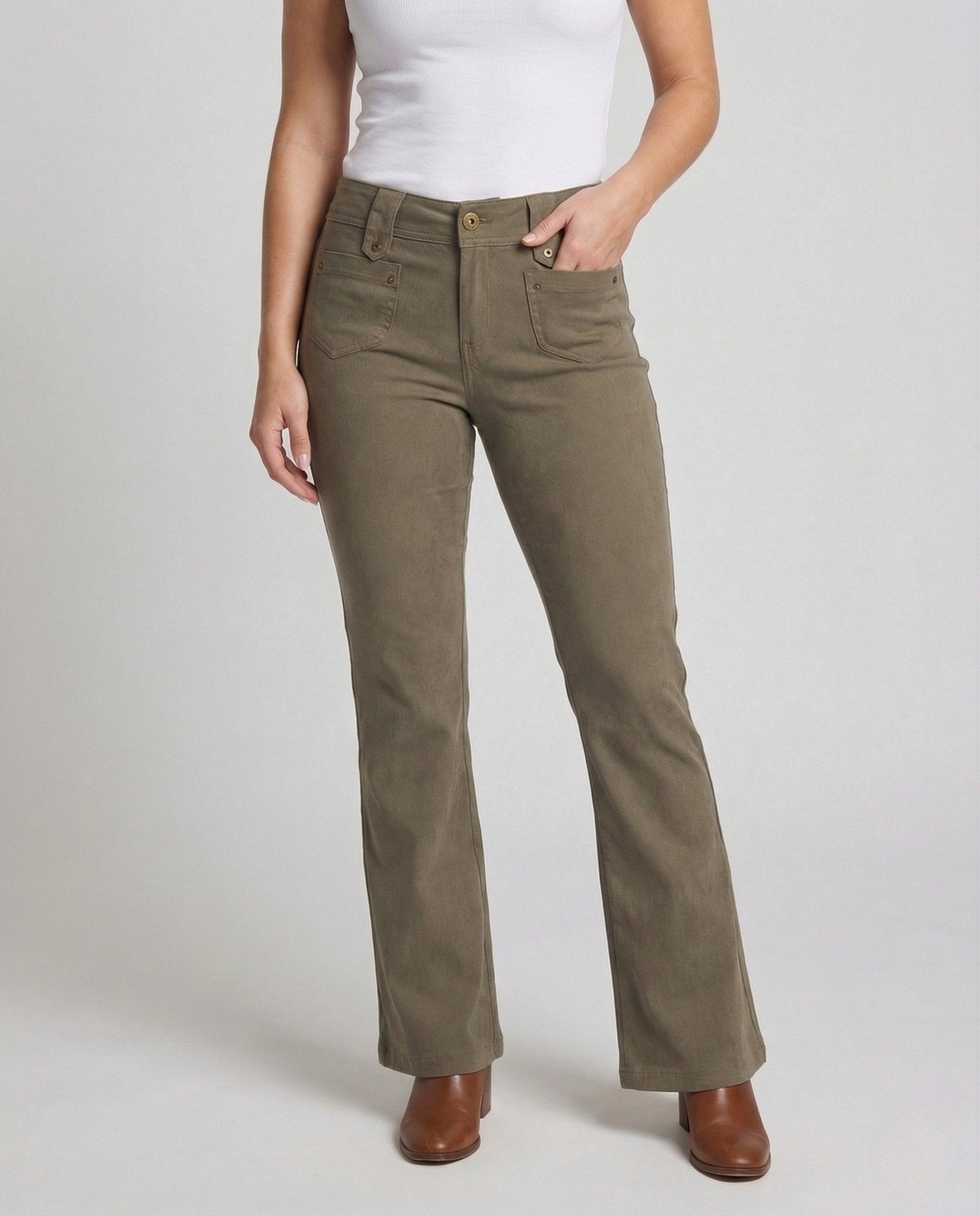 Women Flare Trousers Cotton High Waist - Chichicherry