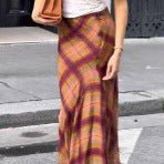 Women Flowing Checked Maxi Skirt with Tailored Trumpet Silhouette Chichicherry - Chichicherry