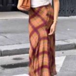 Women Flowing Checked Maxi Skirt with Tailored Trumpet Silhouette Chichicherry - Chichicherry